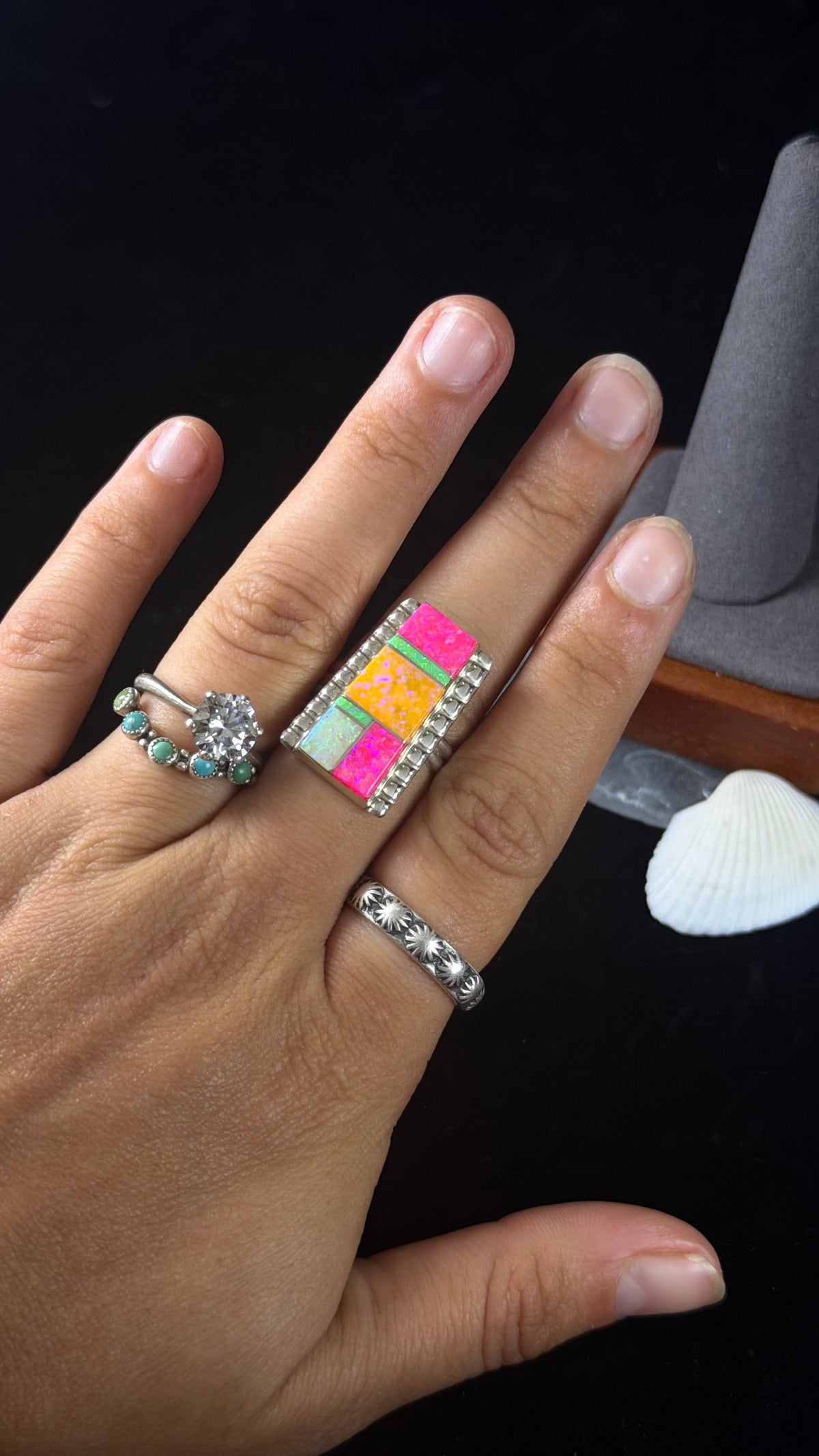 Navajo Made Opal & Sterling Silver Ring Size 8.75