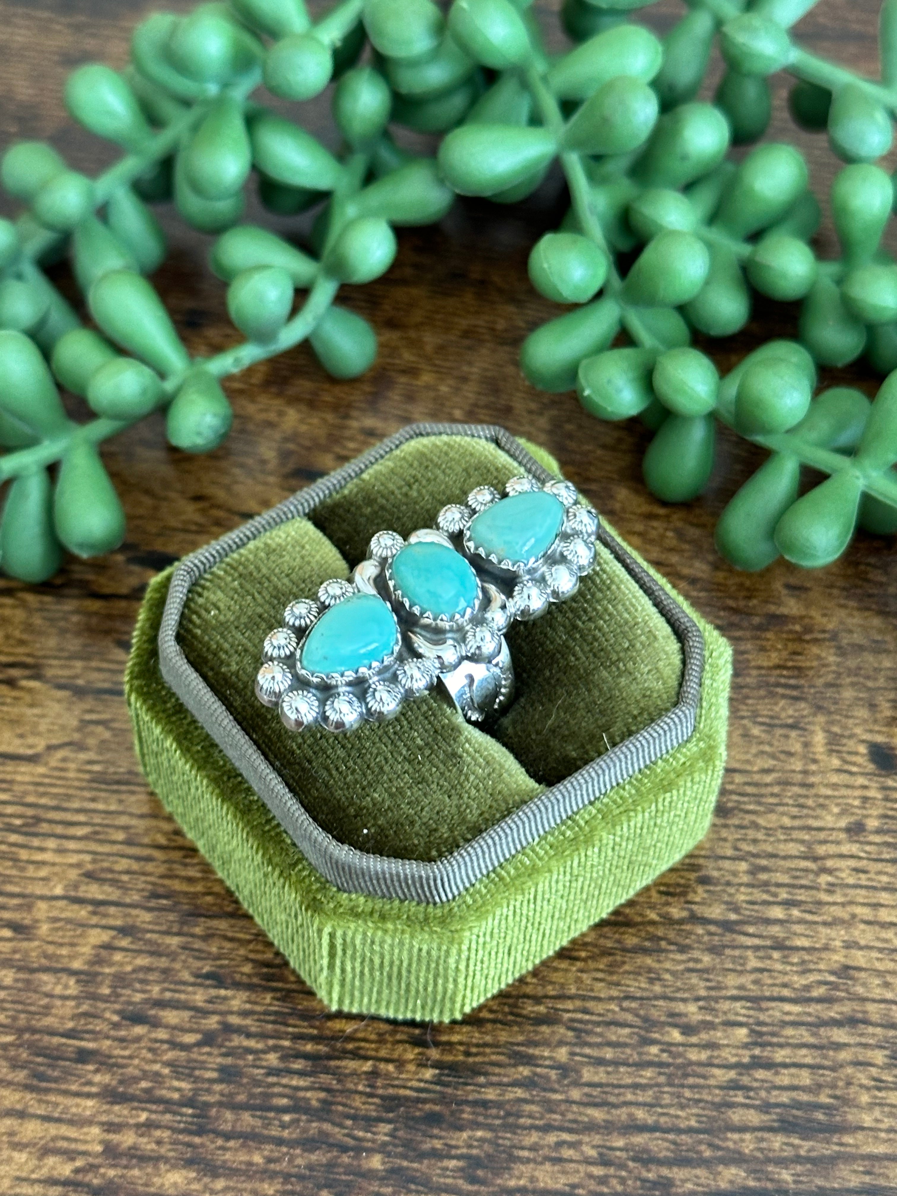 Southwest Handmade Kingman Turquoise & Sterling Silver Adjustable Ring