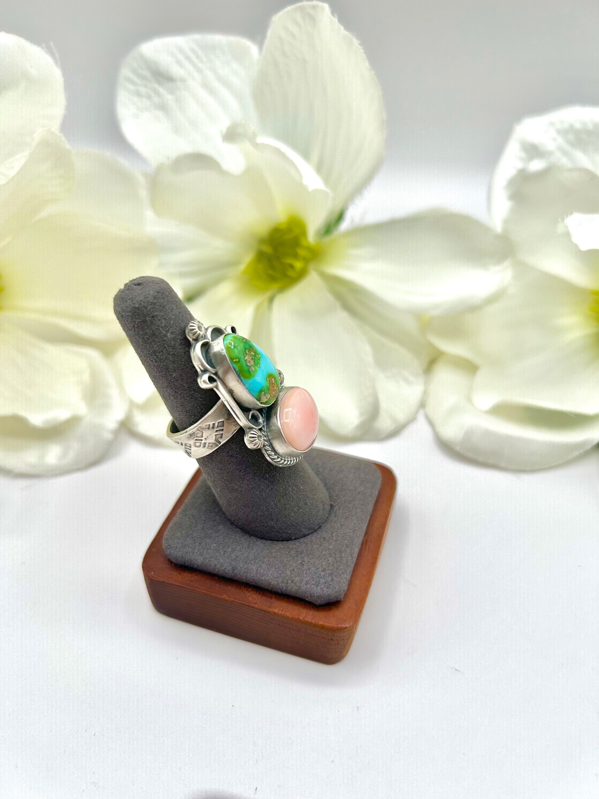 Navajo Made Multi Stone & Sterling Silver Adjustable Ring