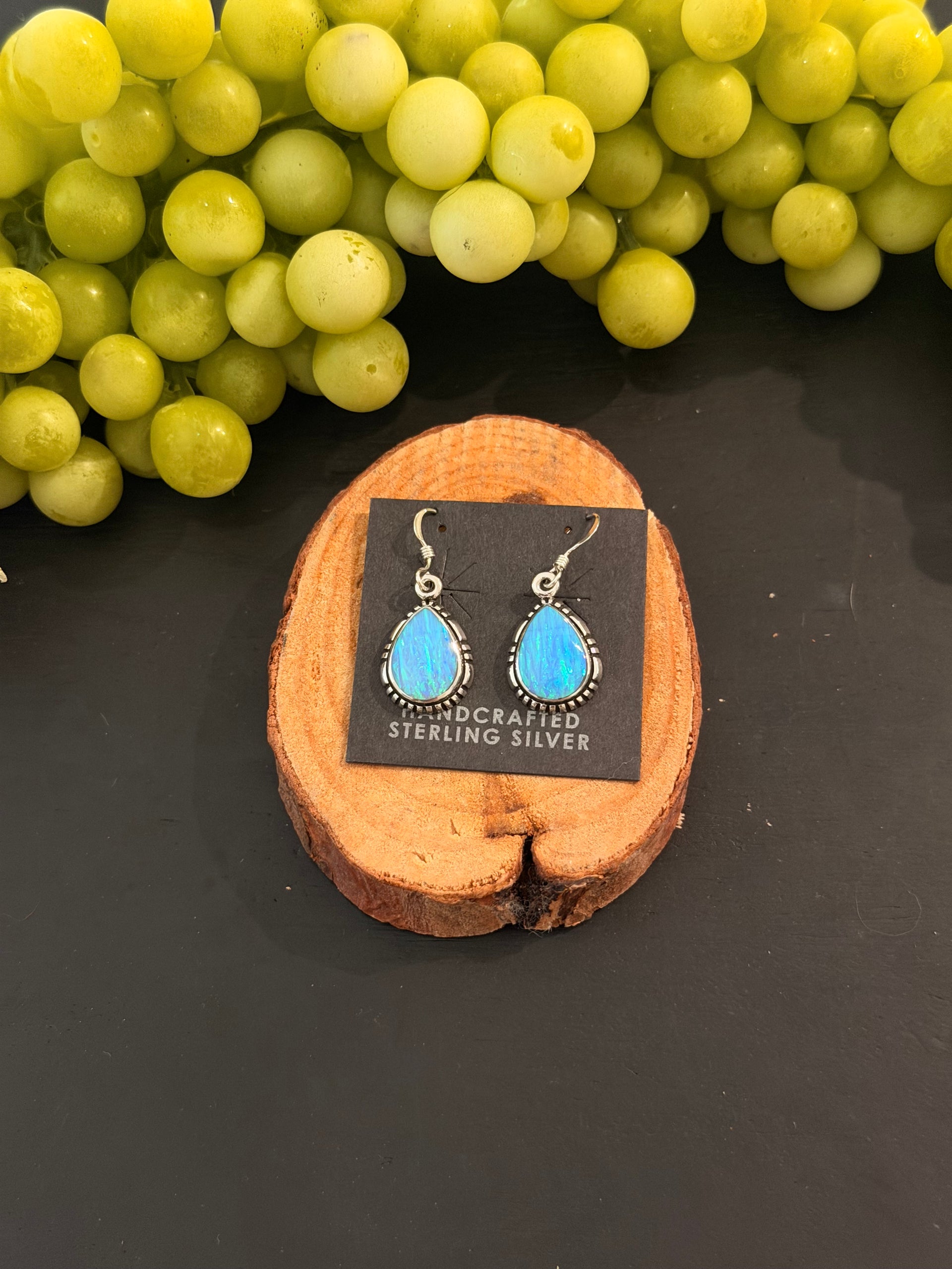 Navajo Made Opal (Man Made) & Sterling Silver Dangle Earrings