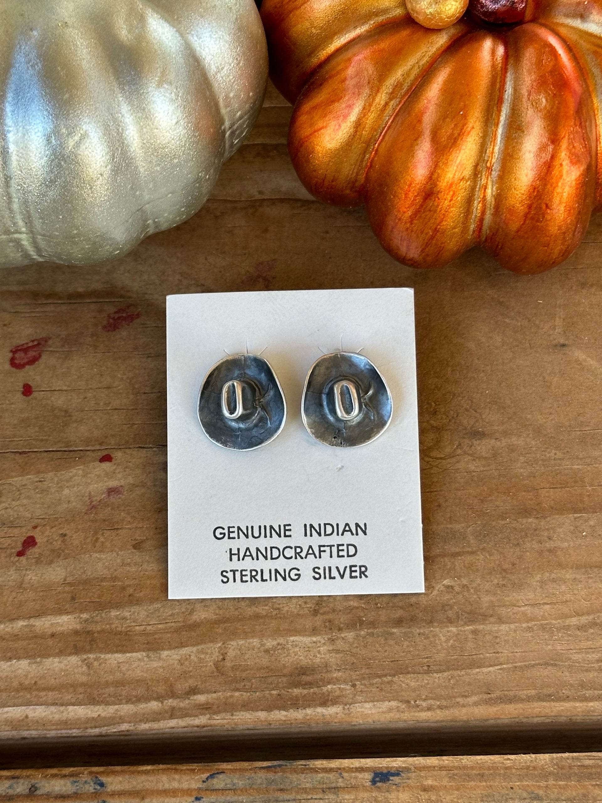 Navajo Handmade Sterling Silver Post Cowboy Hat Earrings