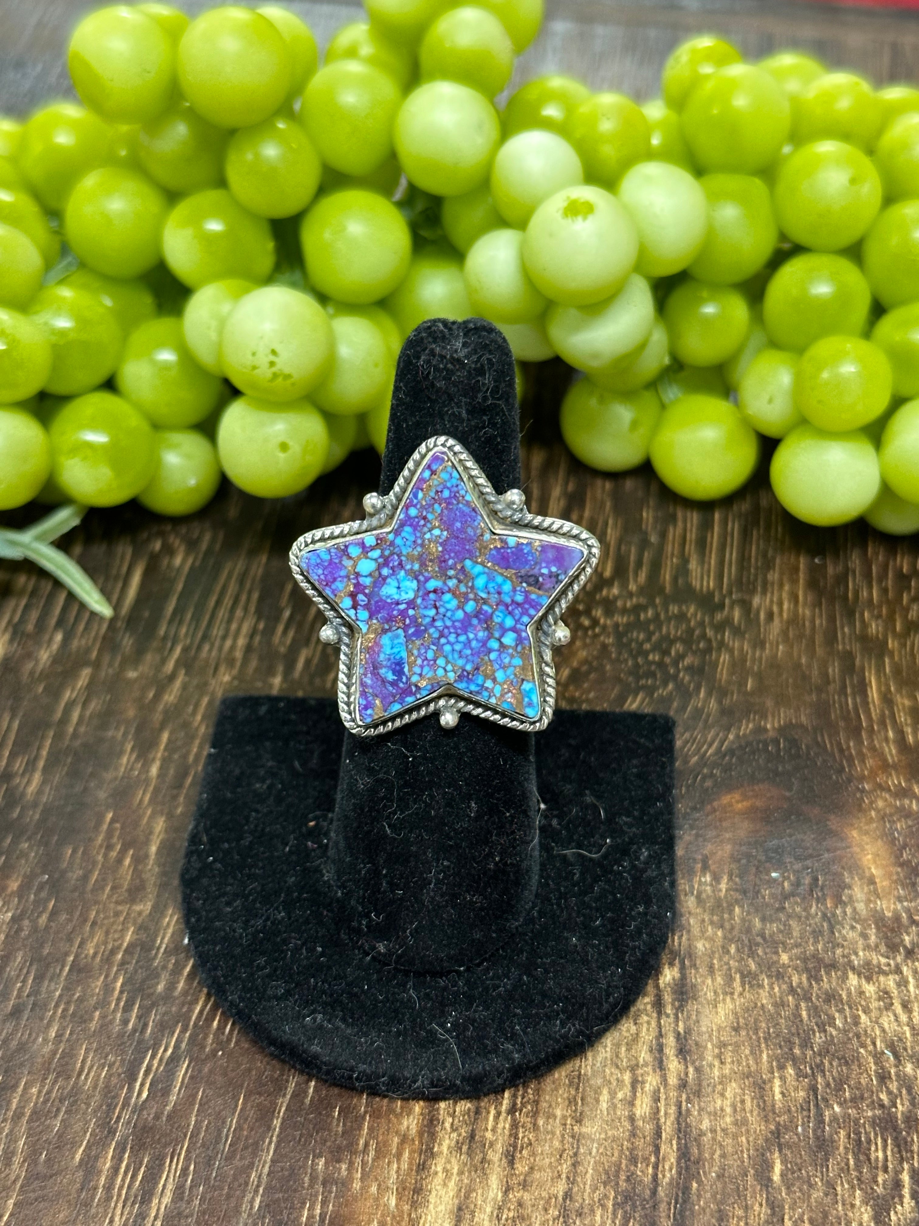 Southwest Handmade Mohave Turquoise & Sterling Silver Adjustable Star Ring