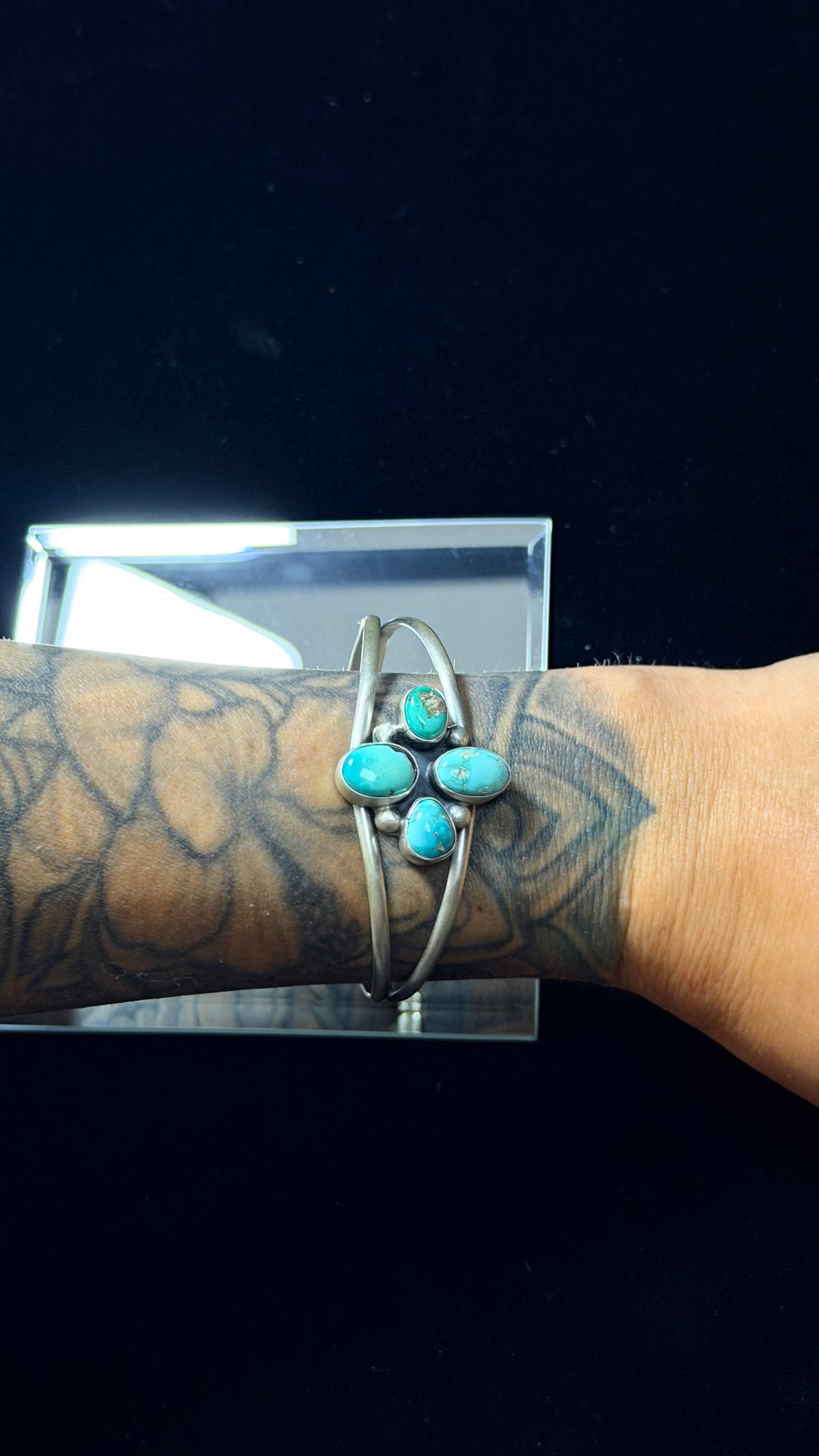 Danny Henio Royston Turquoise & Sterling Silver Cluster Cuff Bracelet