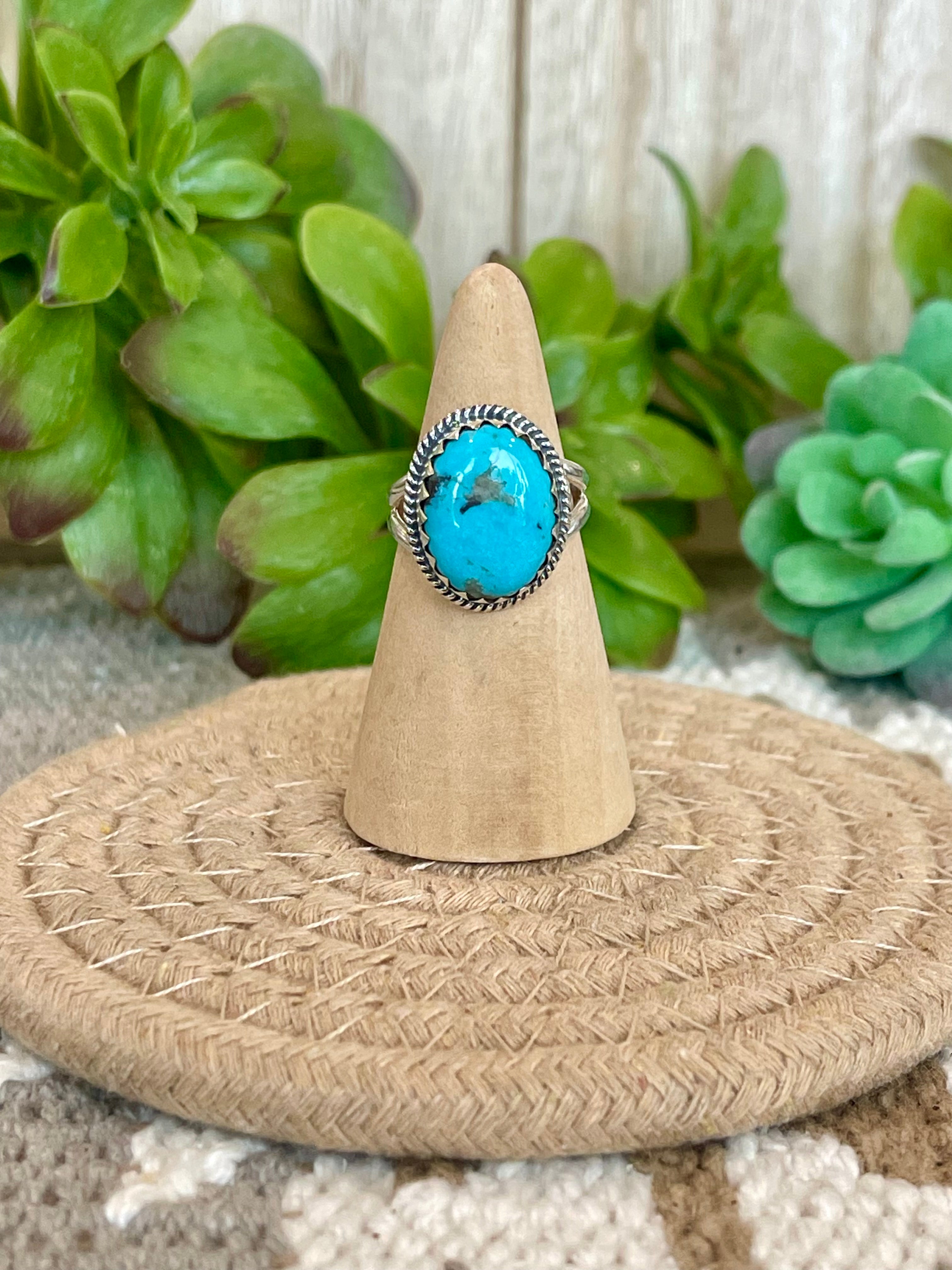 Southwest Handmade Kingman Turquoise & Sterling Silver Size 7 Ring