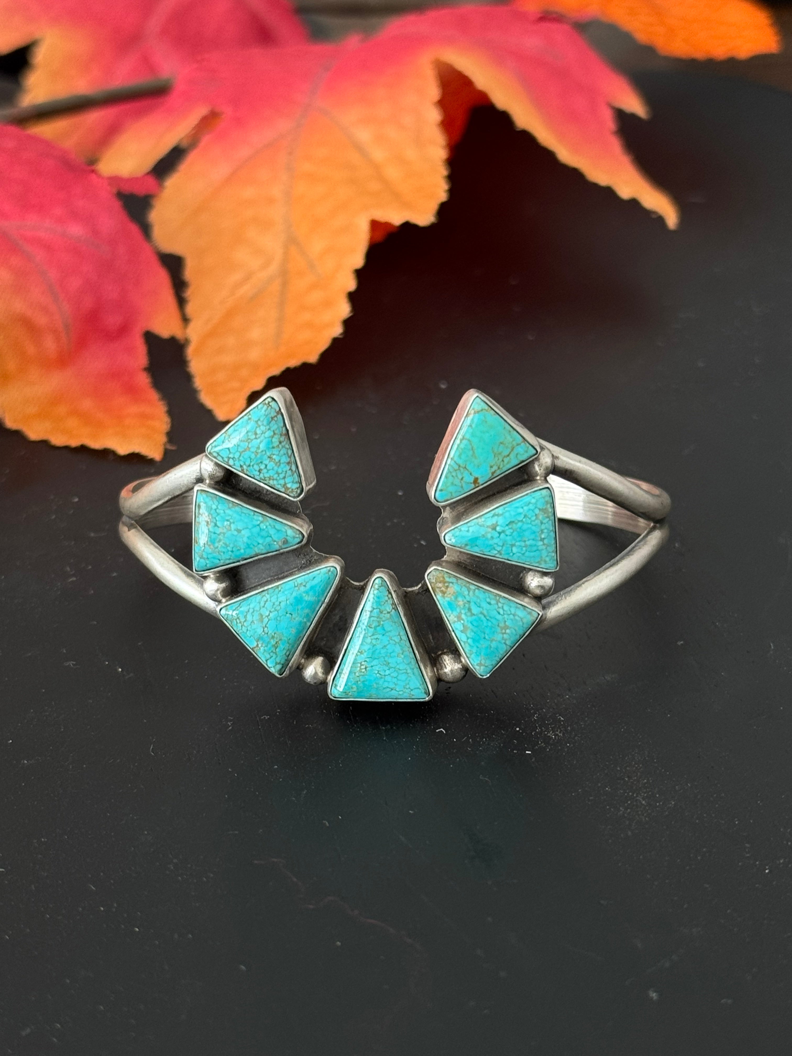 Donovan Skeets #8 Turquoise & Sterling Silver Cluster Naja Cuff Bracelet