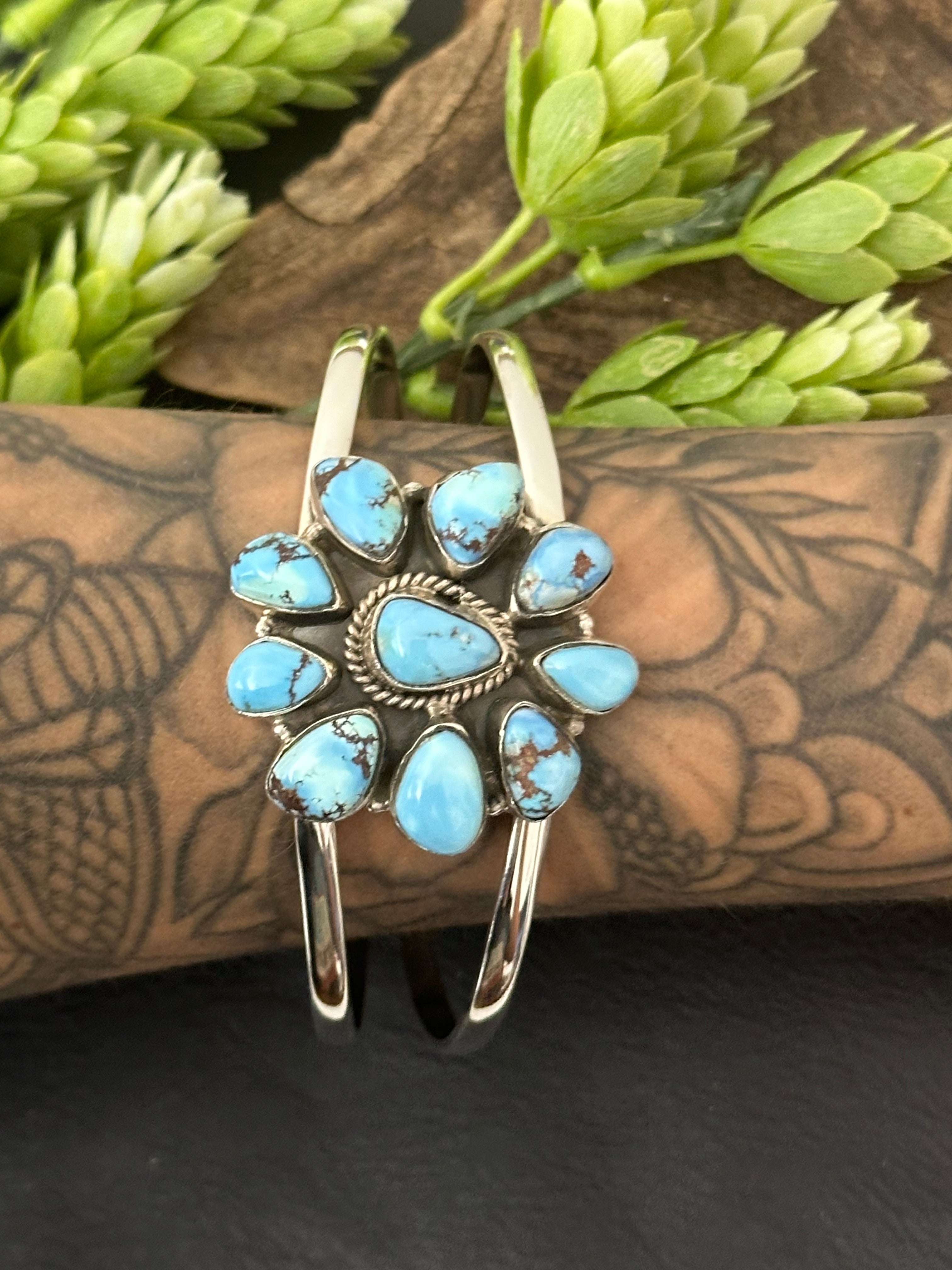 Southwest Made Golden Hills Turquoise & Sterling Silver Cuff Bracelet