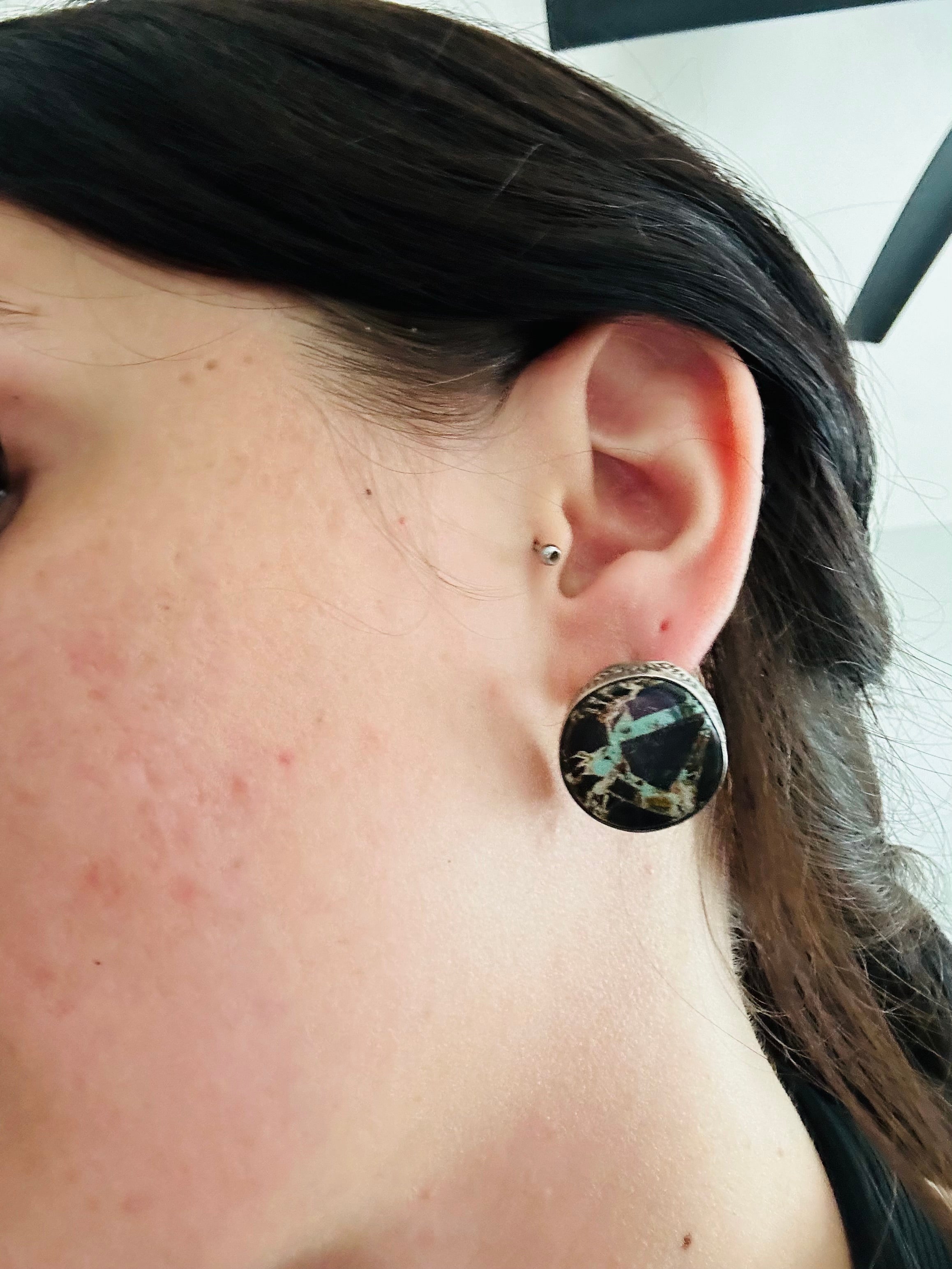 Pete Skeets Black Jack Turquoise & Sterling Silver Post Earrings