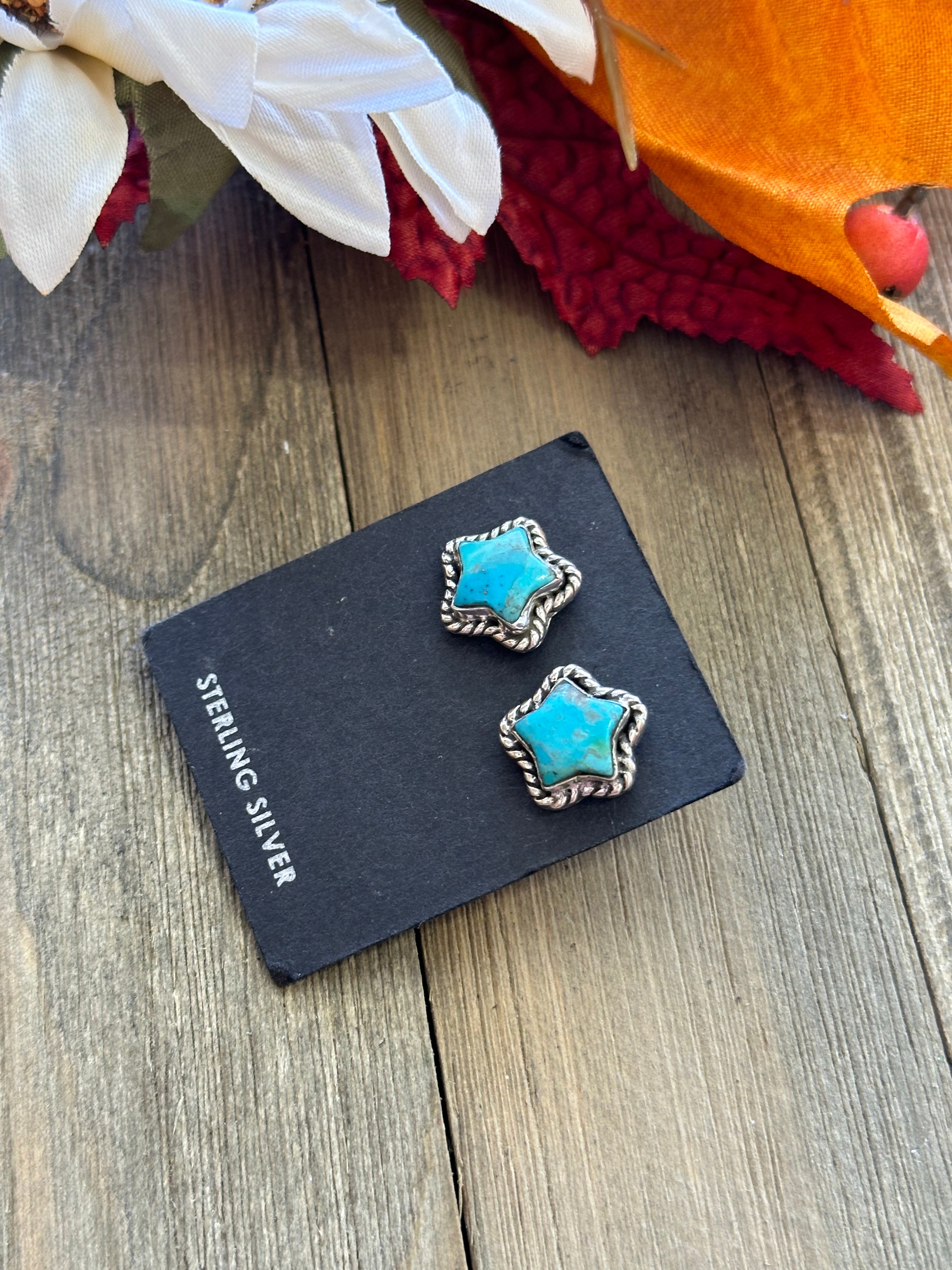 Southwest Handmade Mohave Turquoise & Sterling Silver Star Post Earrings