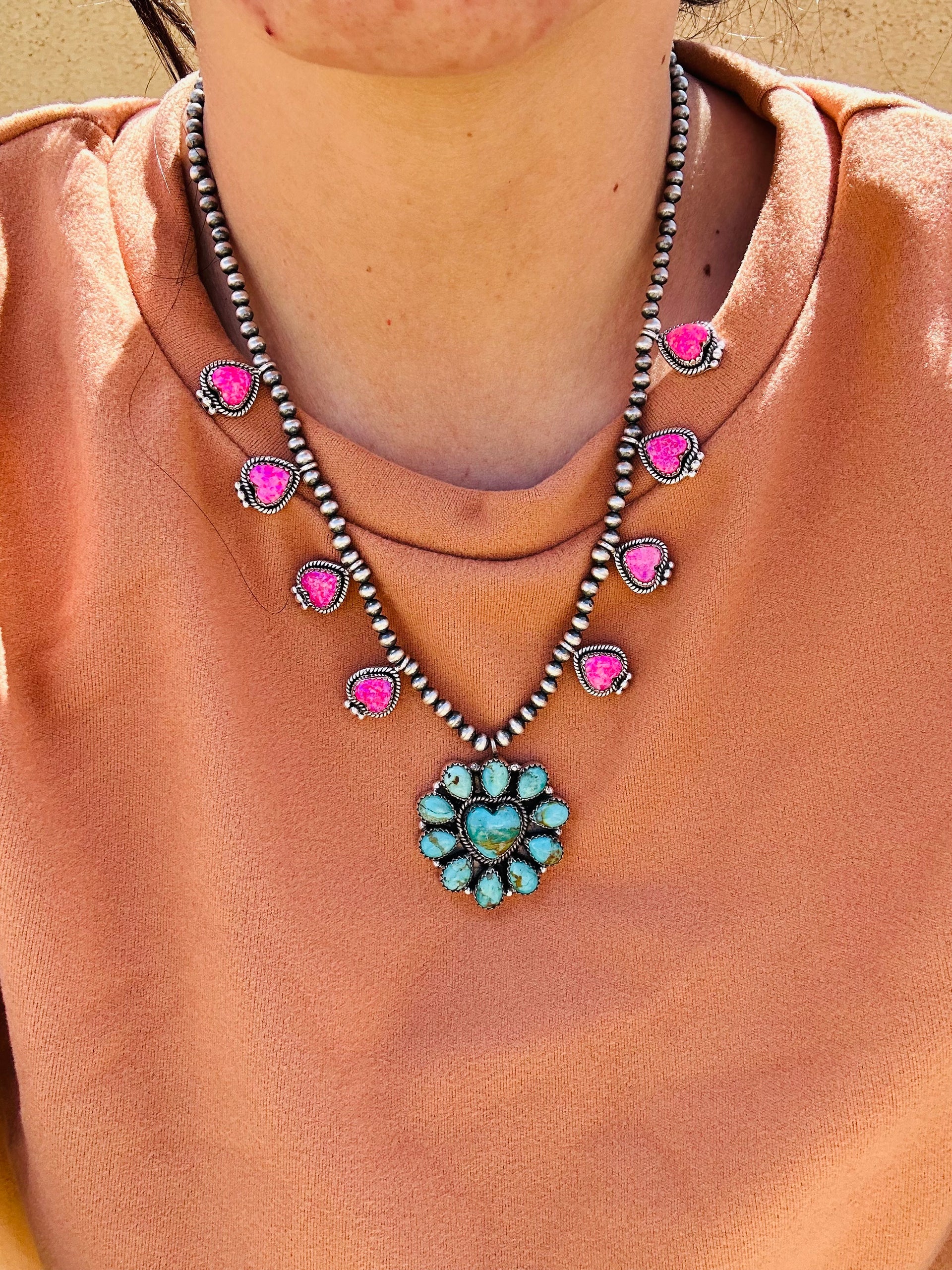 Southwest Handmade Multi Stone & Sterling Silver Cluster Necklace