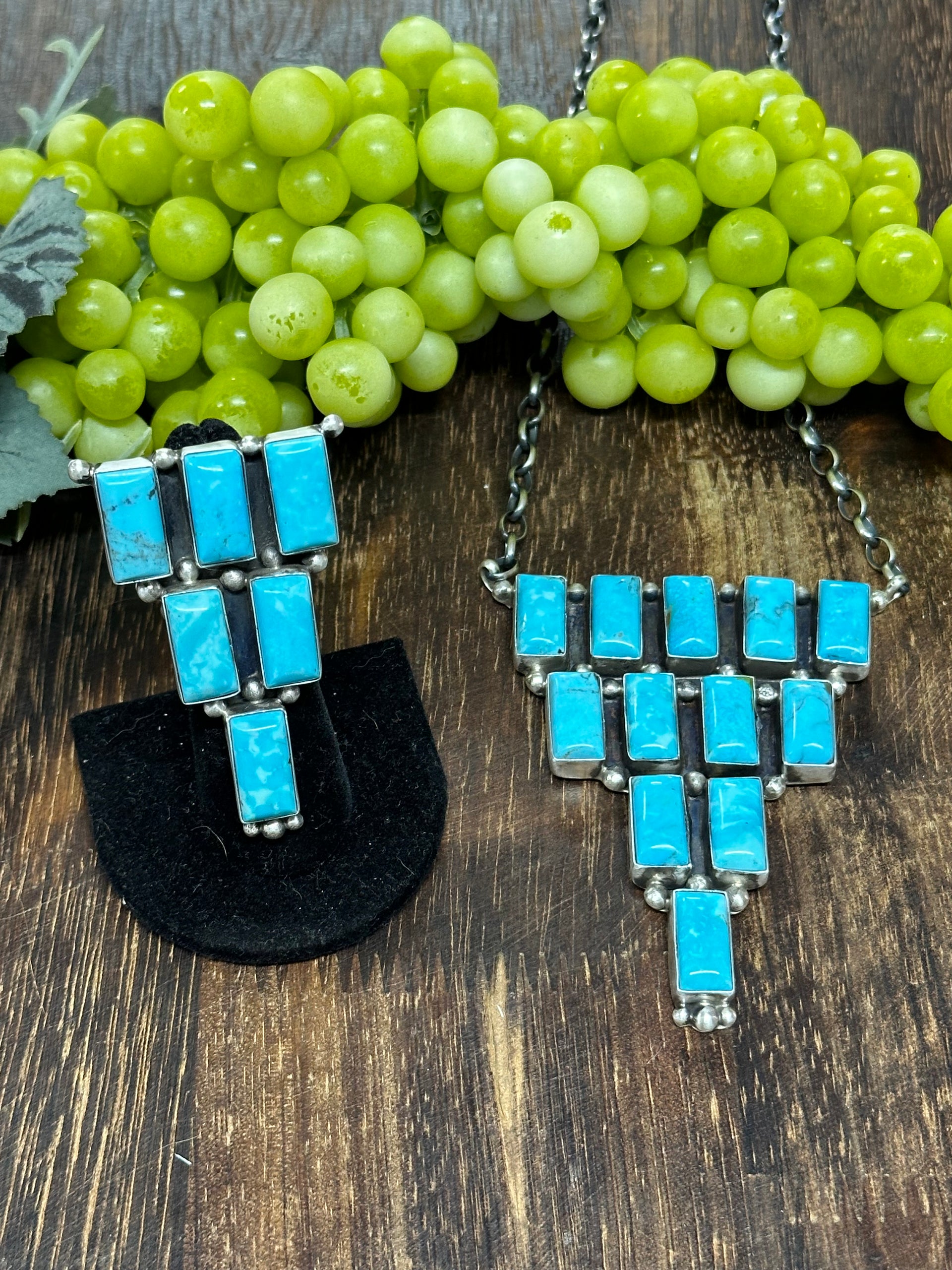 Donovan Skeets Kingman Turquoise & Sterling Silver Cluster Necklace & Adjustable Ring Set