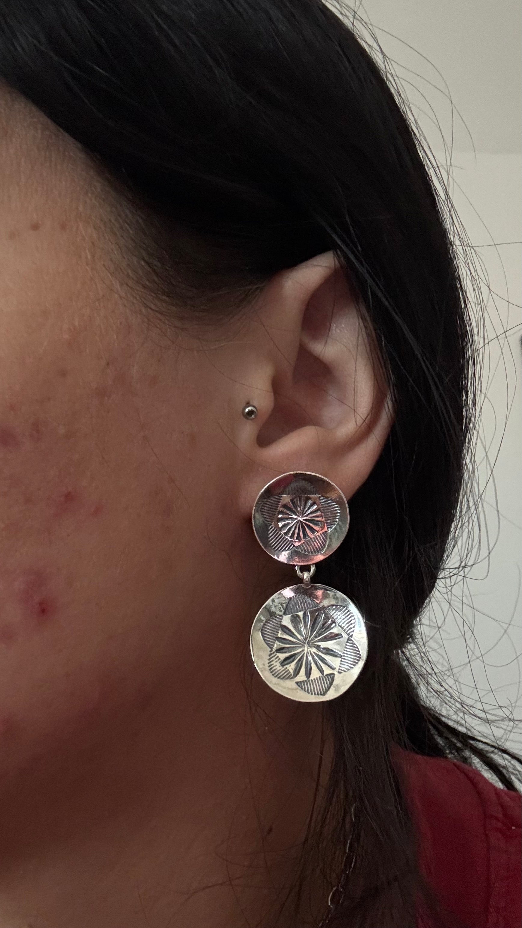 Navajo Made Sterling Silver Post Dangle Earrings