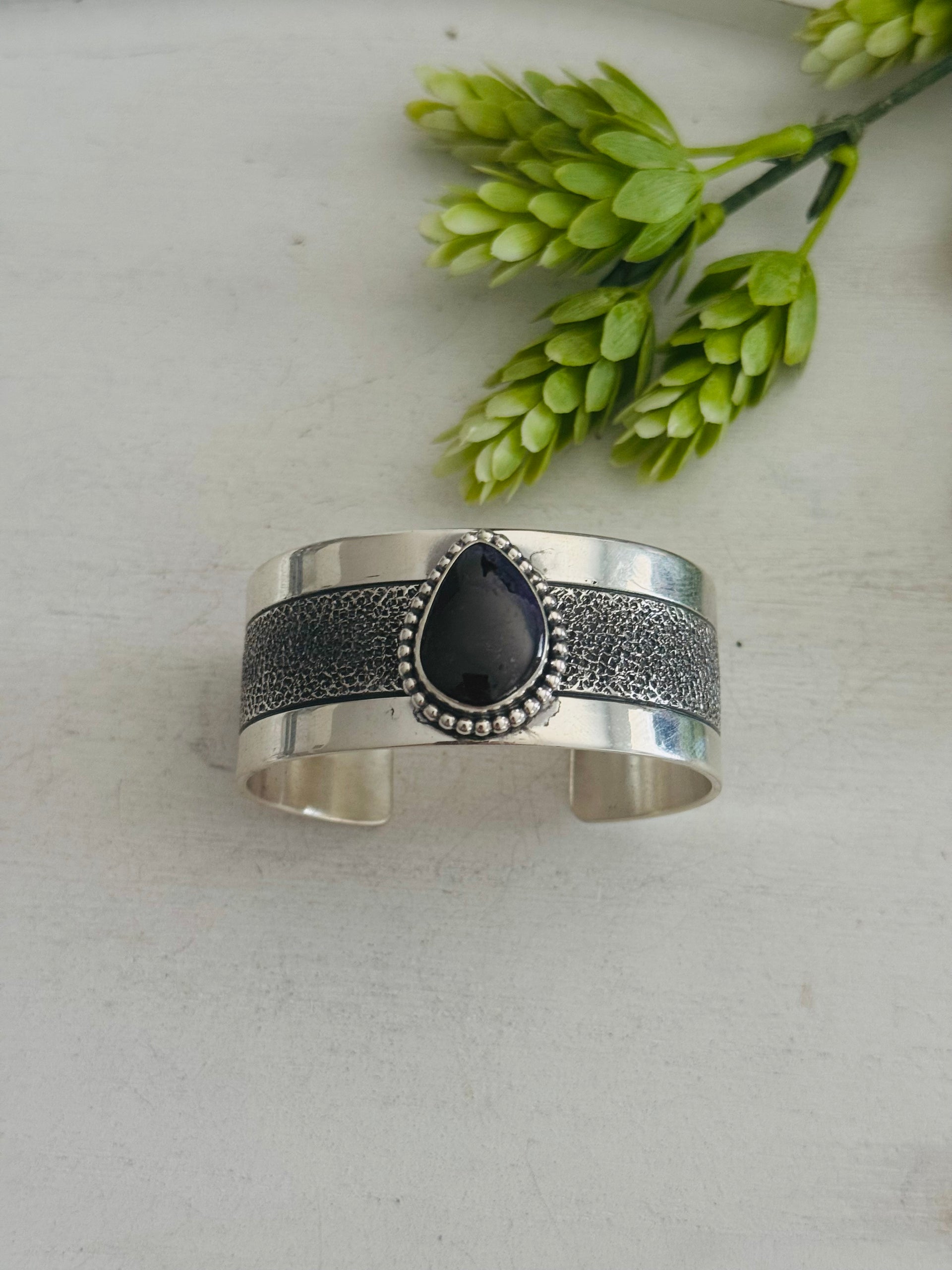 David Benally Sugilite & Sterling Silver Cluster Tufa Cast Cuff Bracelet