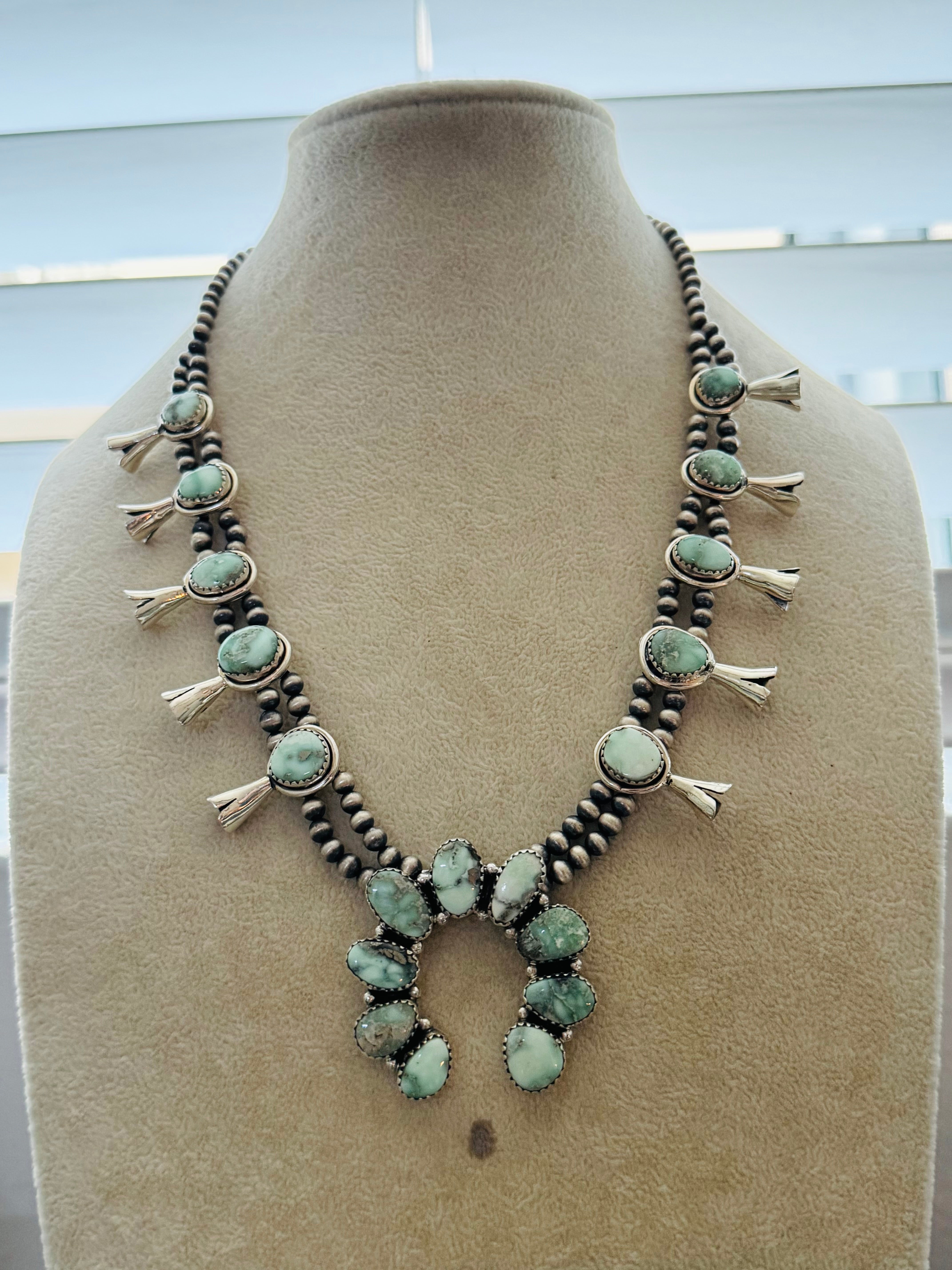 TTD Paloma Variscite & Sterling Silver Squash Blossom Necklace