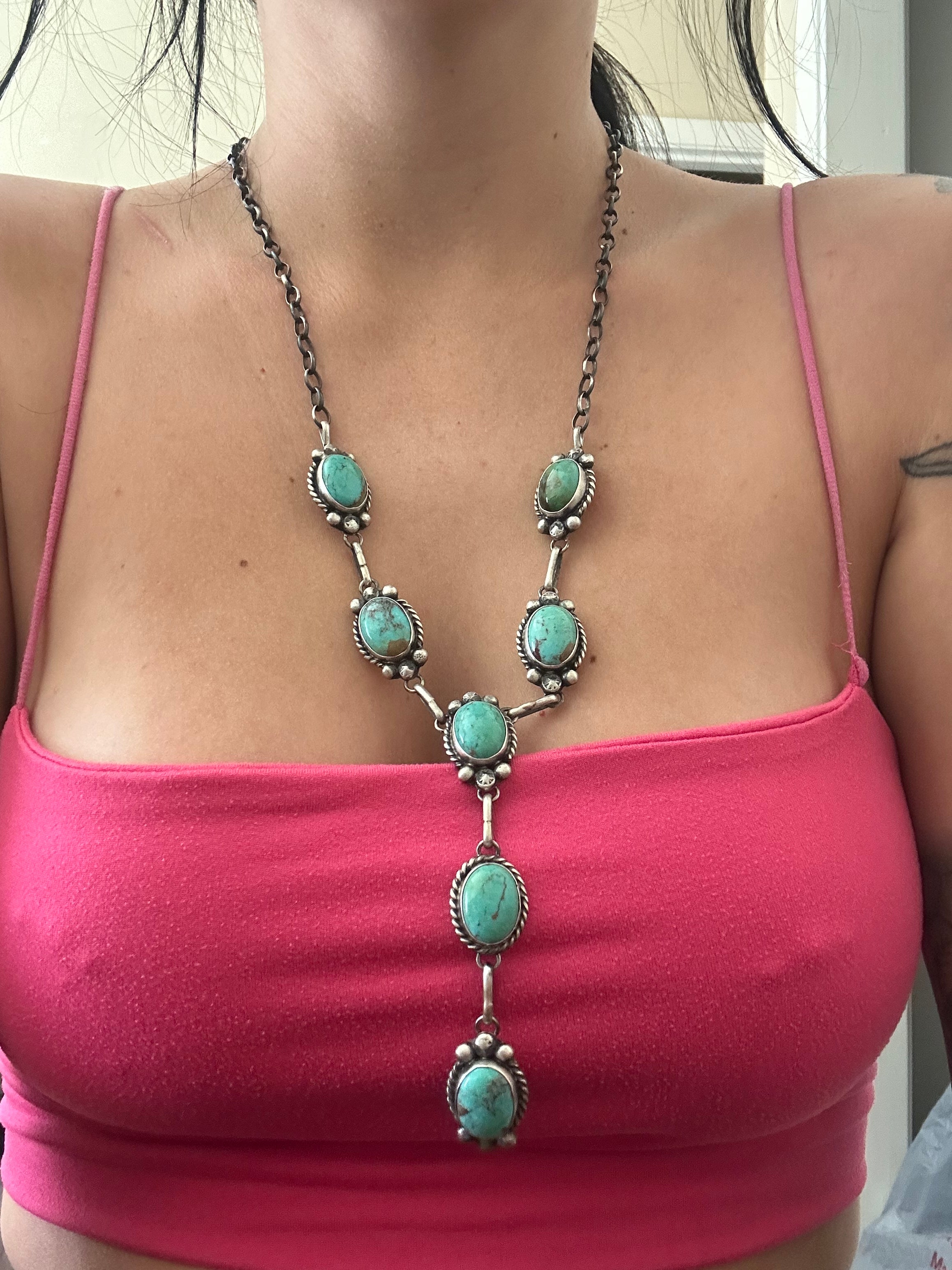 Augustine Largo Kingman Turquoise & Sterling Silver Lariat Necklace