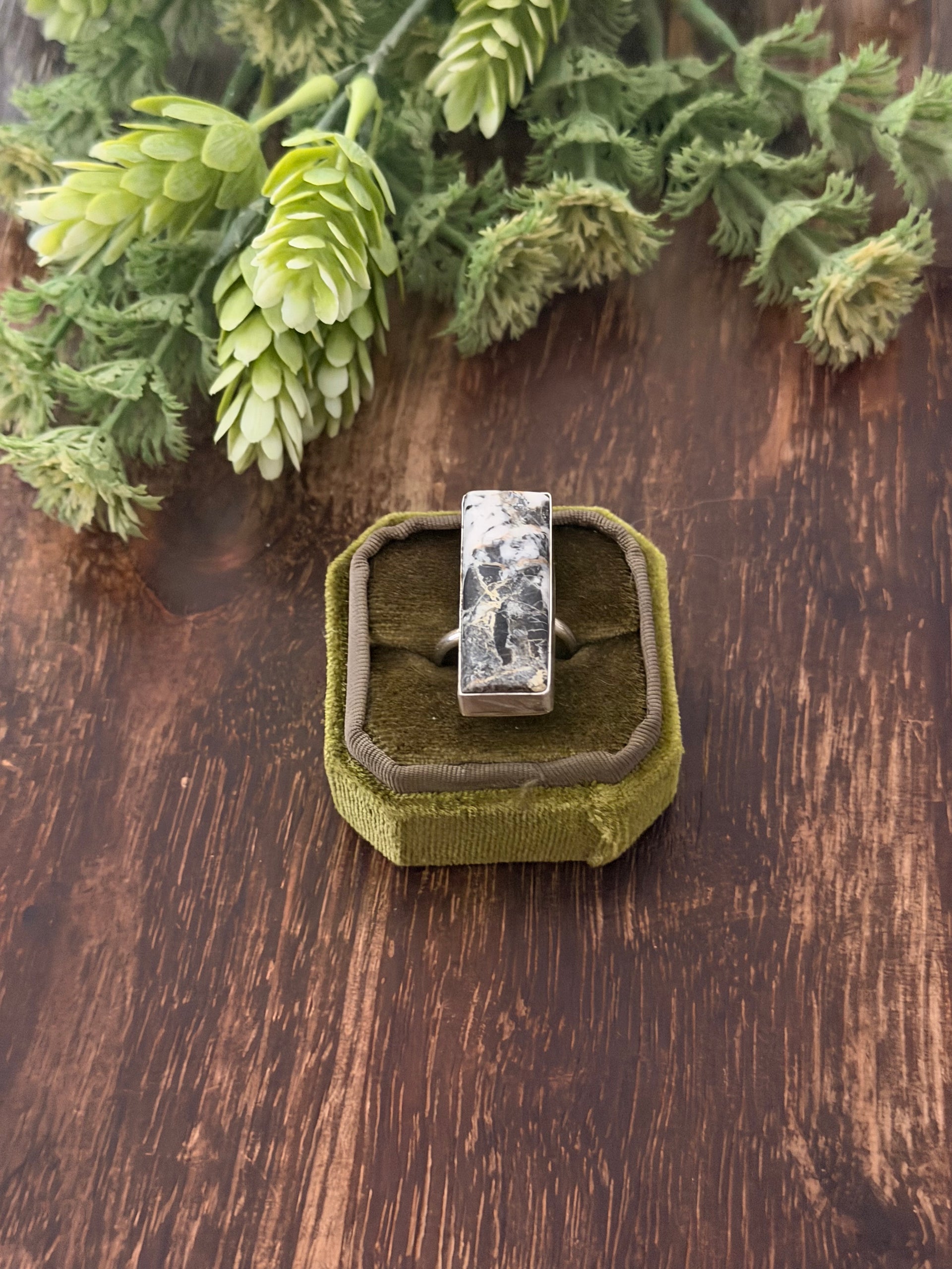 Navajo Made White Buffalo & Sterling Silver Adjustable Ring
