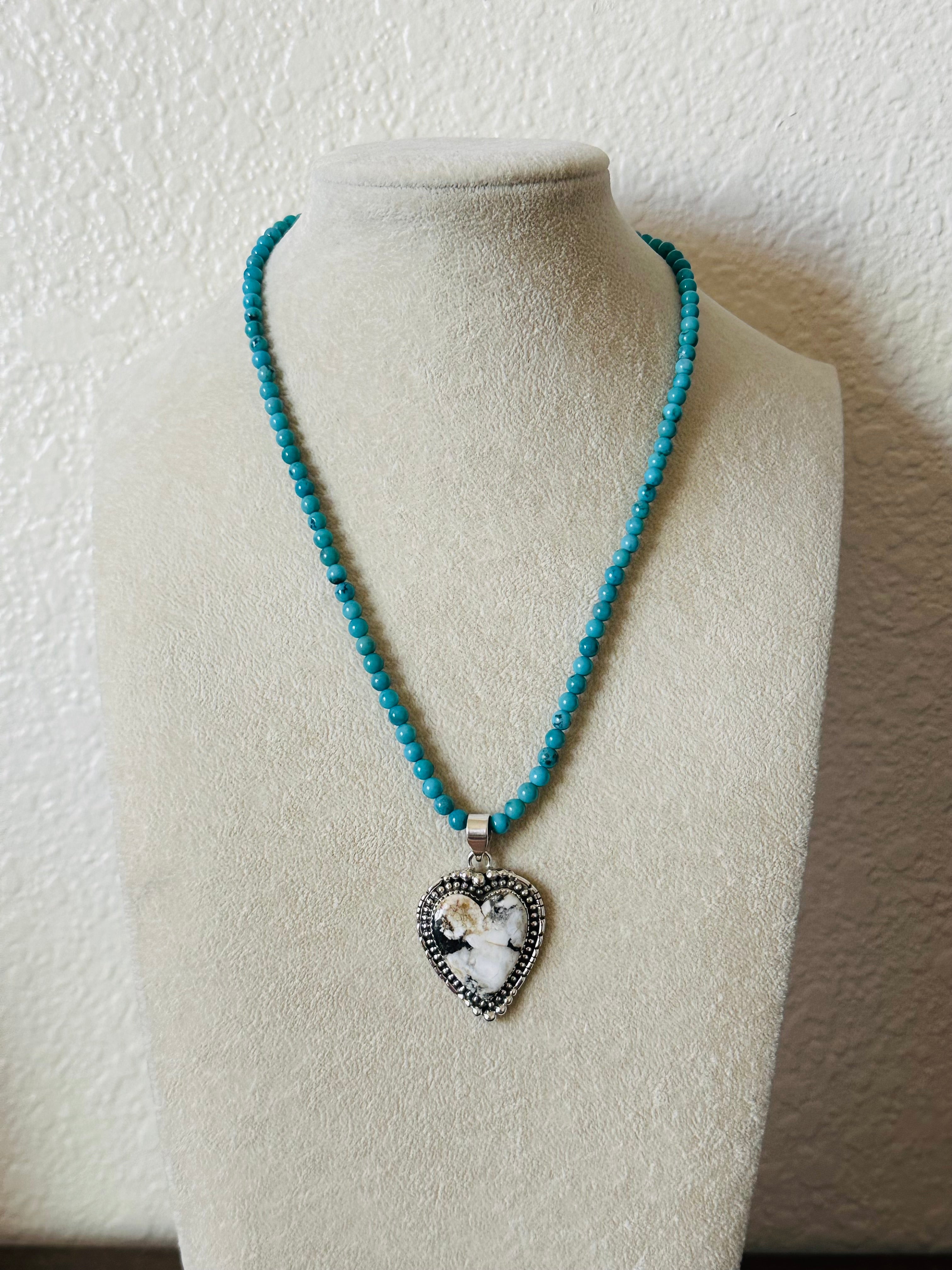 Southwest Handmade White Buffalo & Sterling Silver Heart Pendant