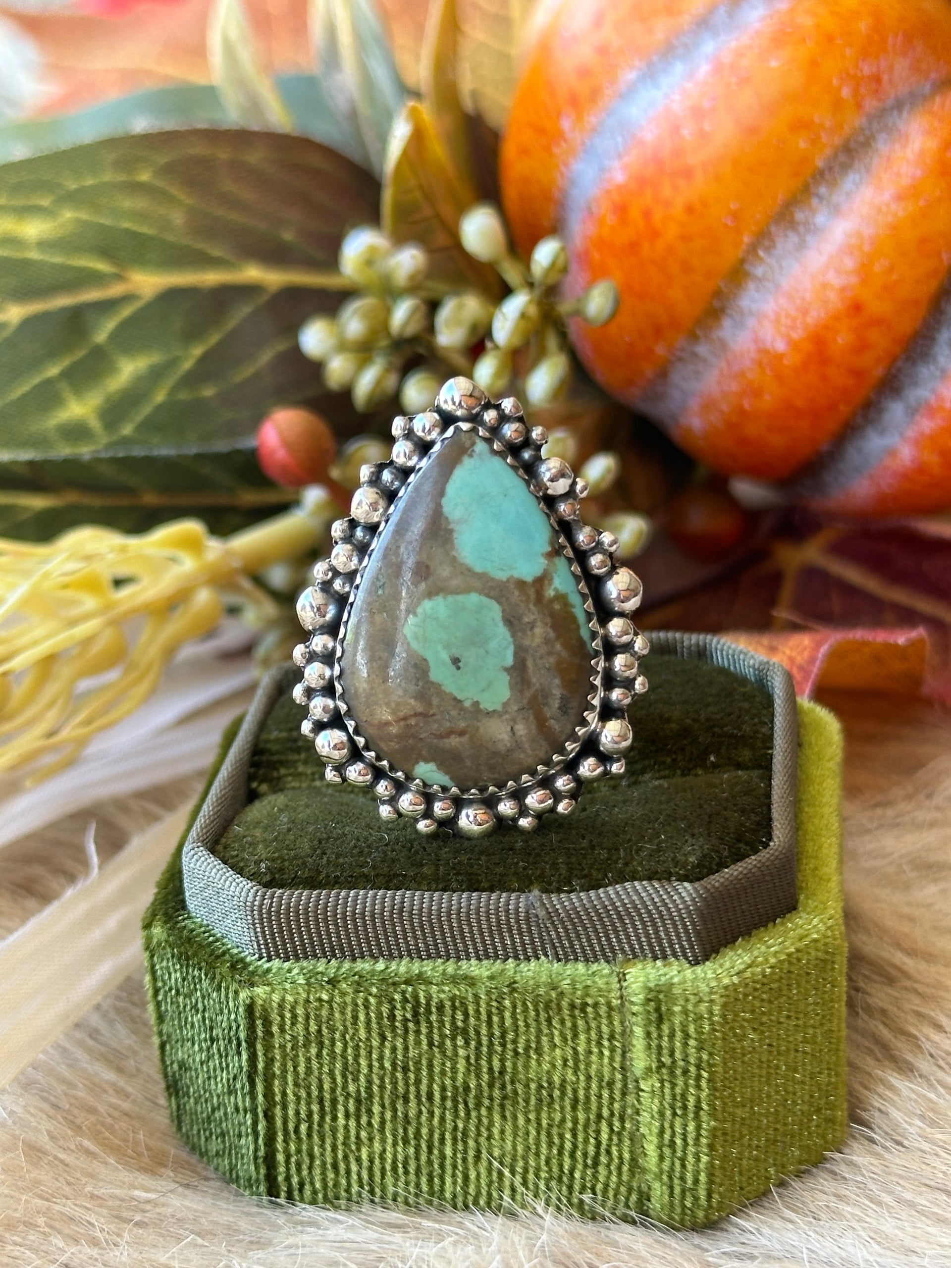 Southwest Handmade #8 Turquoise & Sterling Silver Adjustable Ring