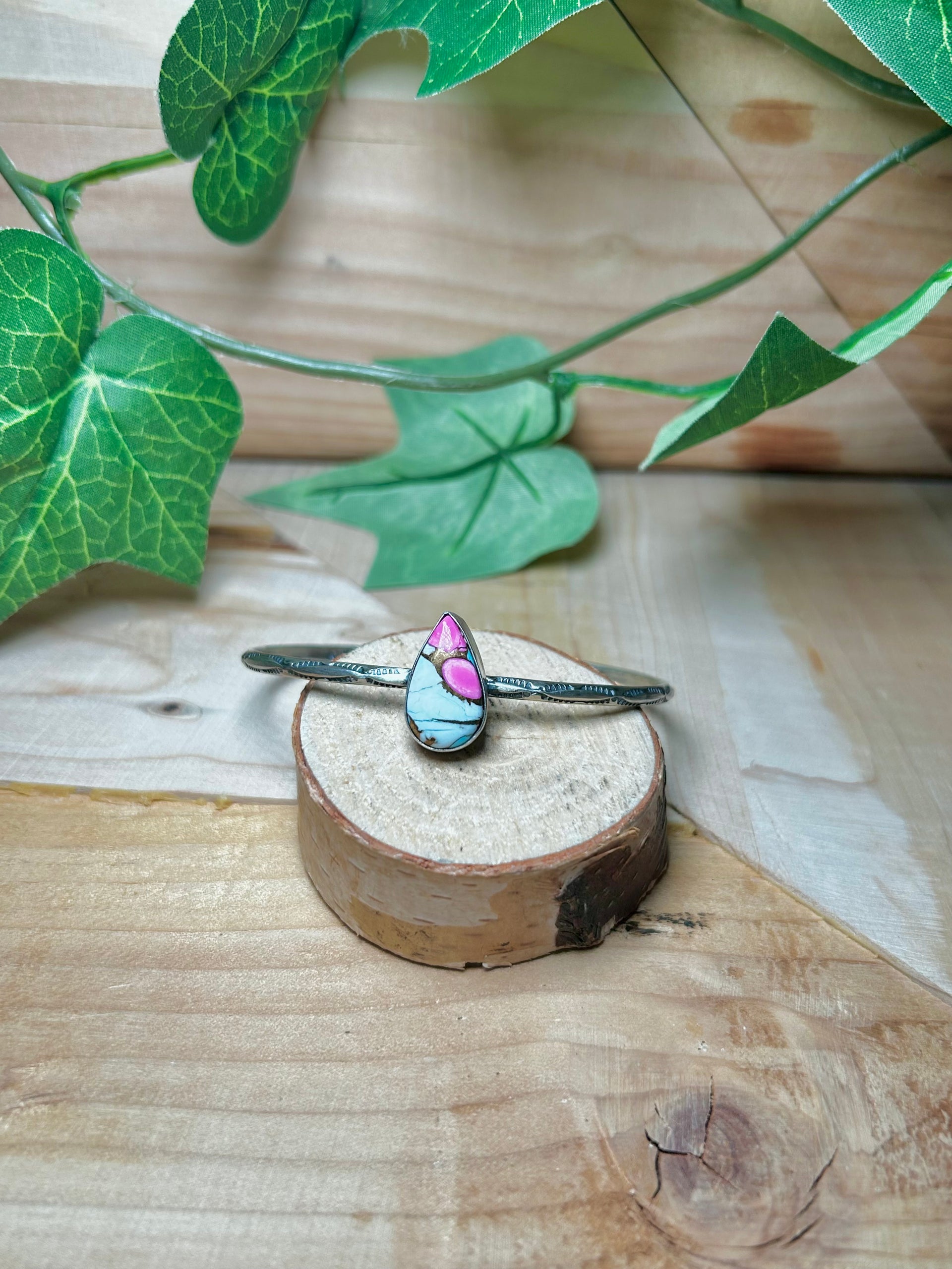 Navajo Made Cotton Candy Turquoise & Sterling Silver Cuff Bracelet