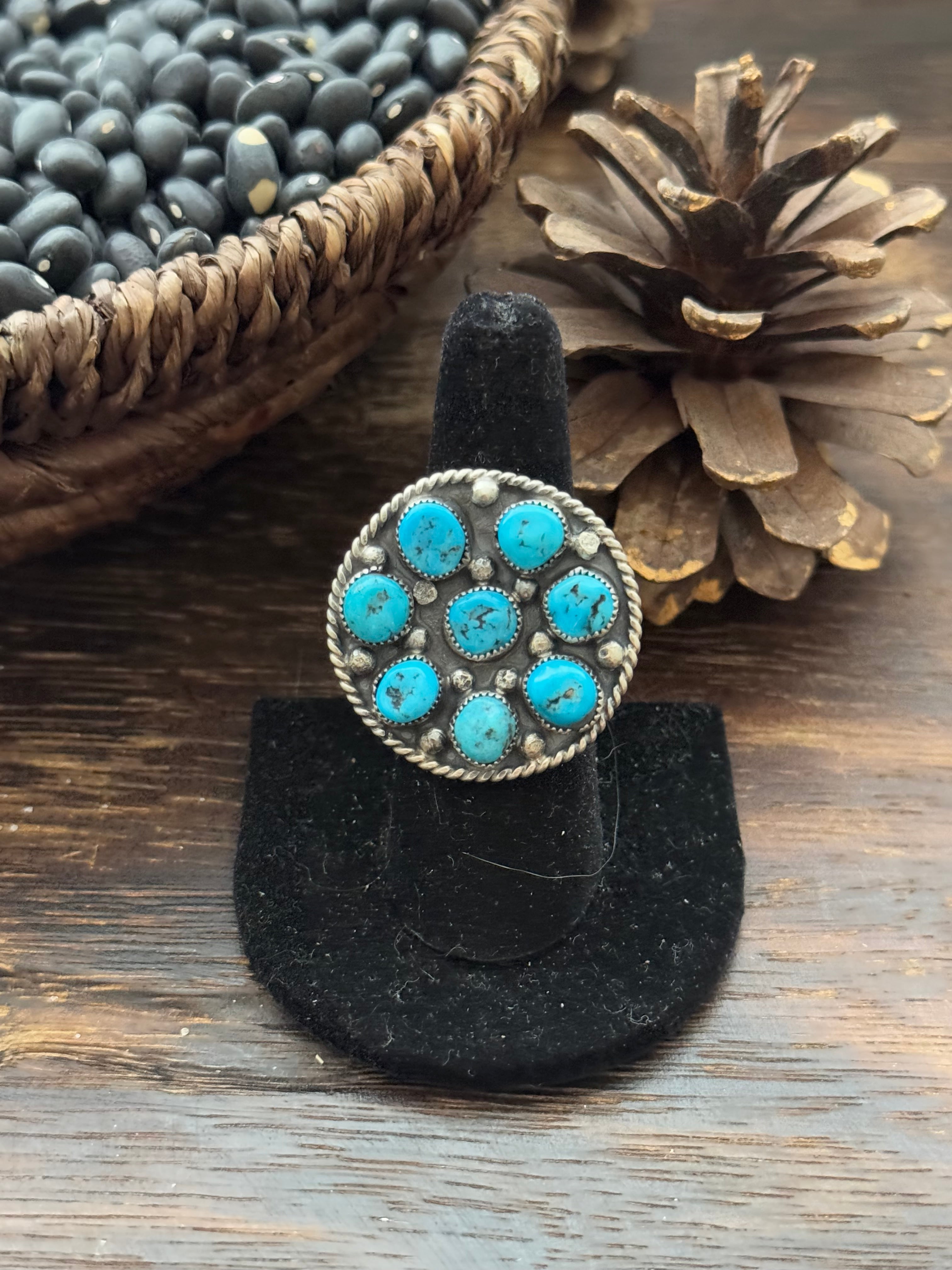 Navajo Made Kingman Turquoise & Sterling Silver Adjustable Ring