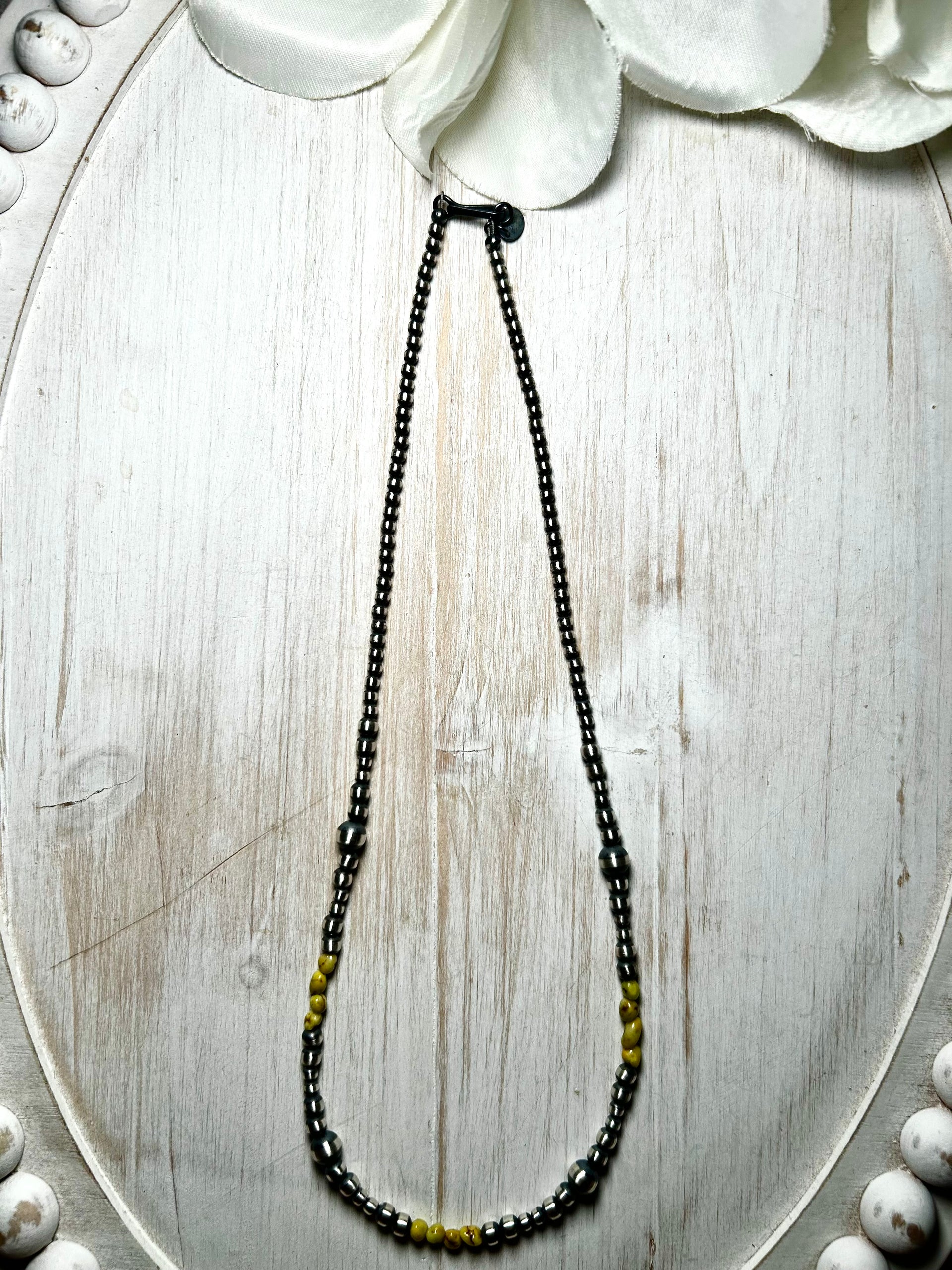 Navajo Strung Palomino Variscite & Sterling Silver Necklace