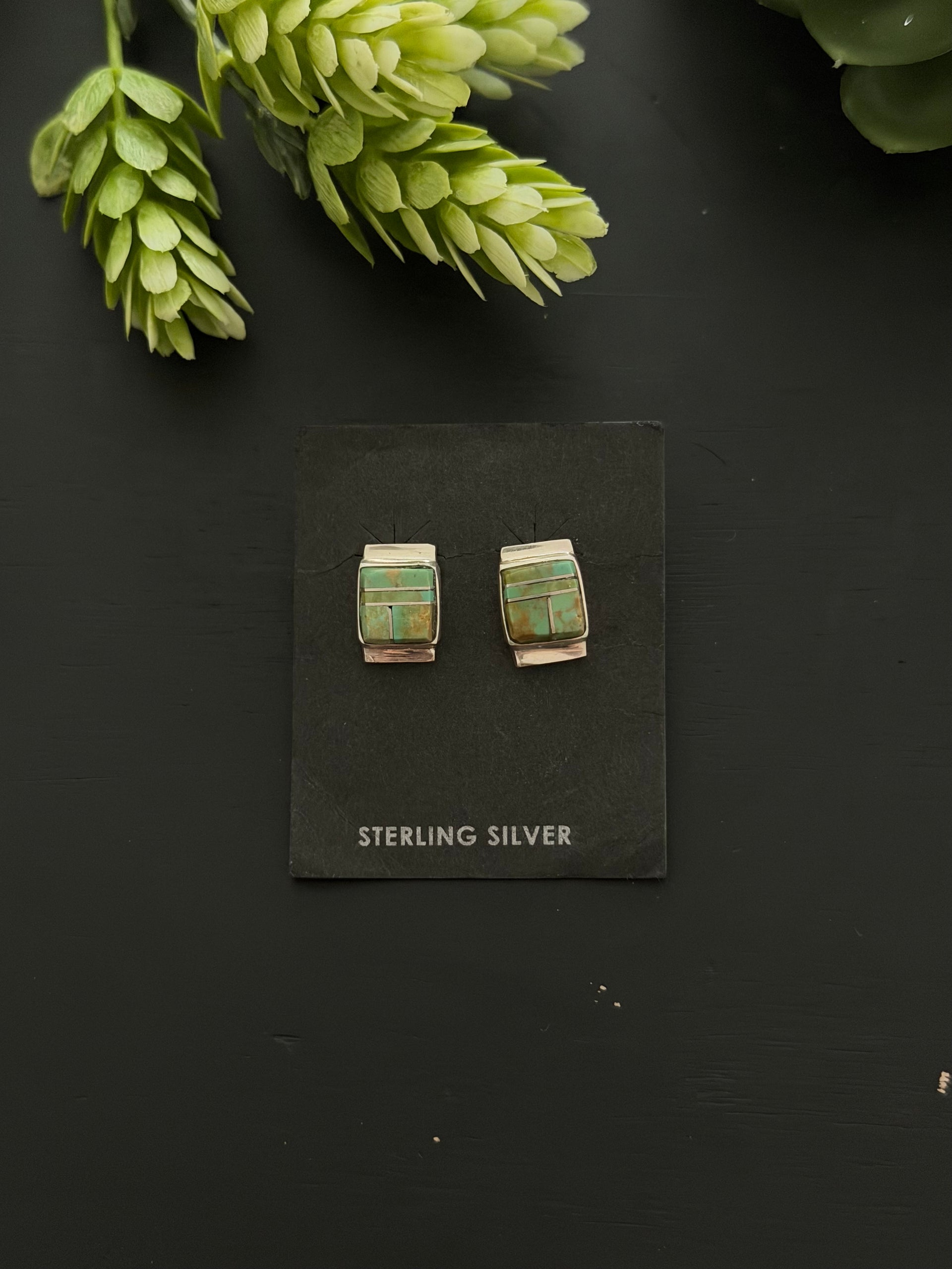 Navajo Made Royston Turquoise & Sterling Silver Post Earrings