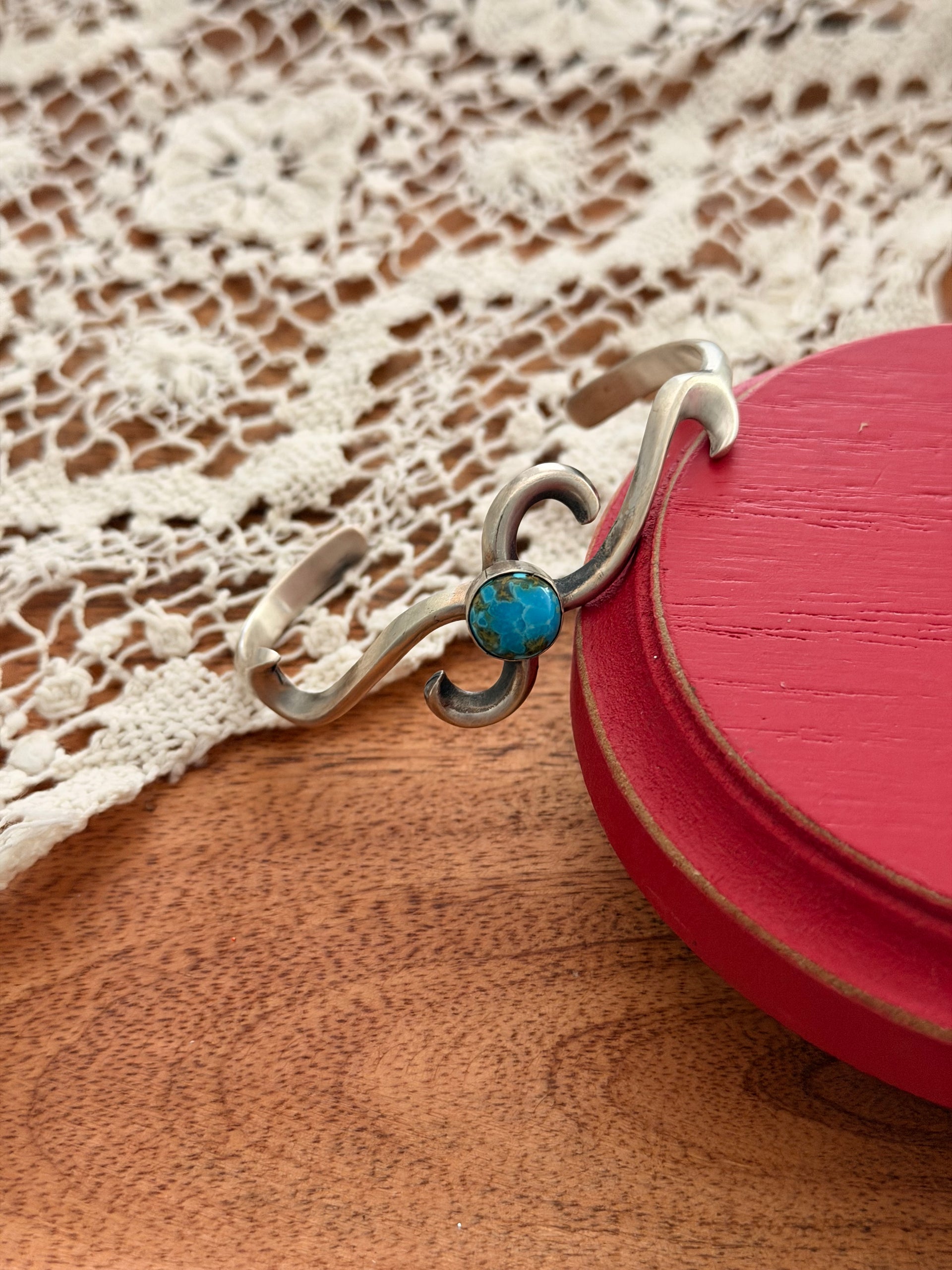 Navajo Made Sonoran Mountain  Turquoise & Sterling Silver Cuff Bracelet