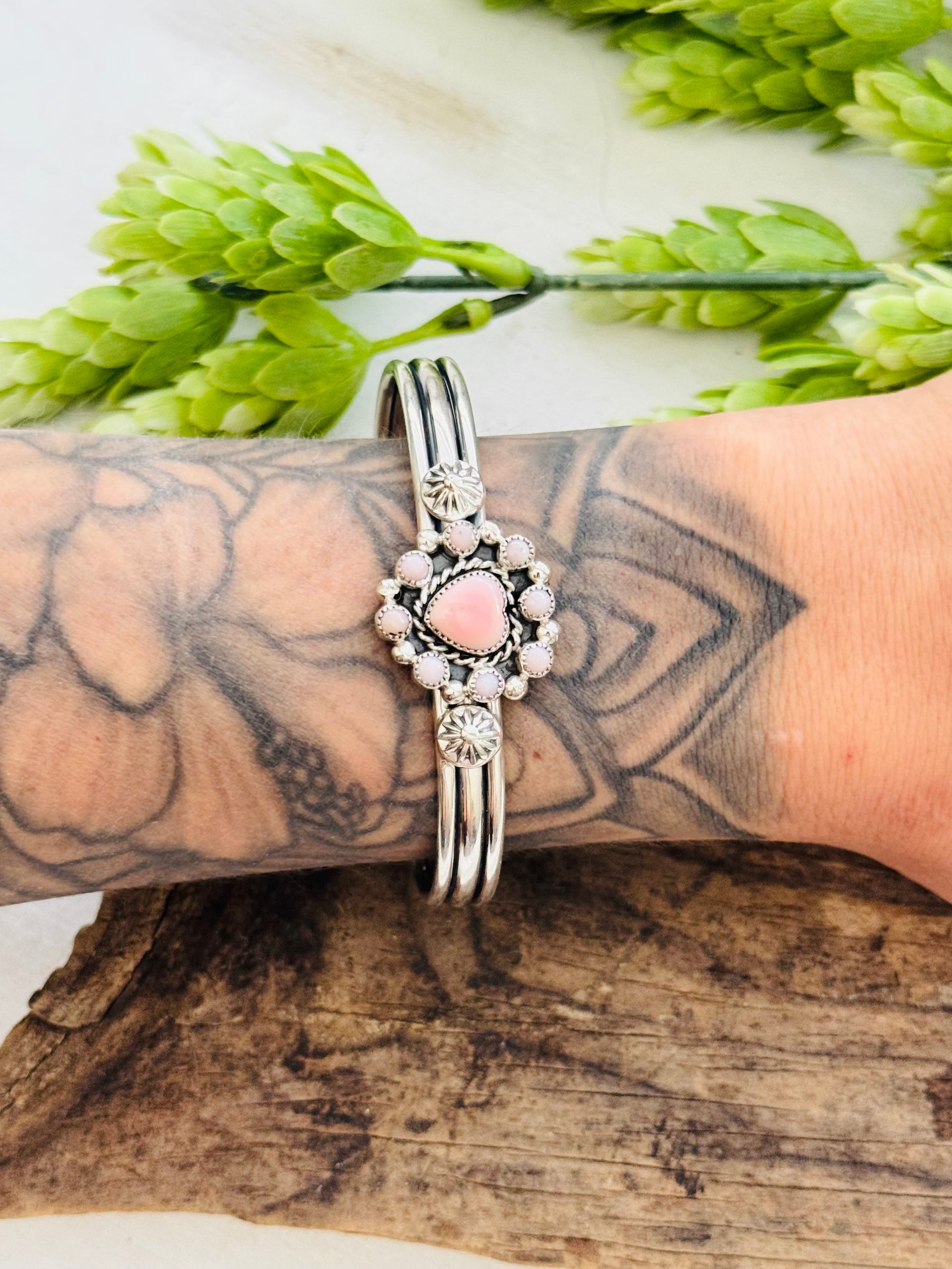 Duane Smith Pink Conch & Sterling Silver Cuff Bracelet