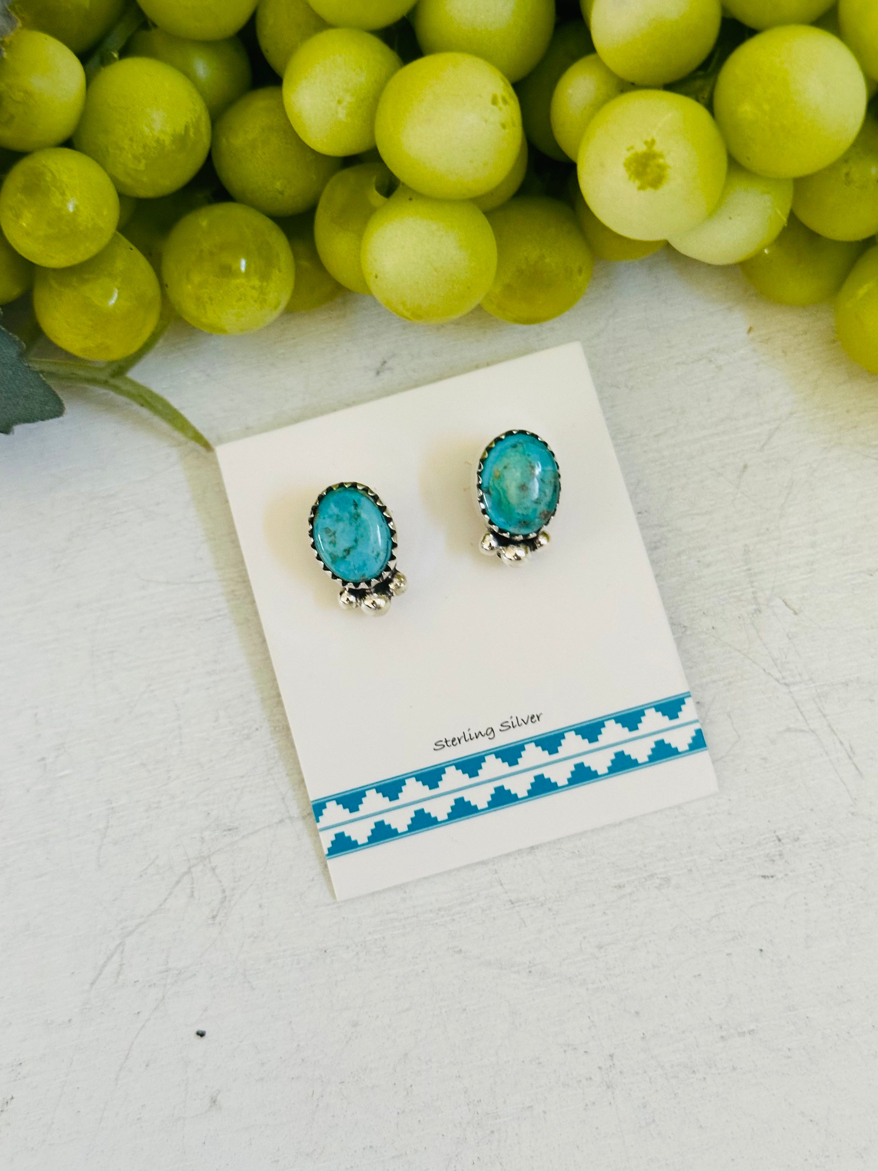 TTD “ dainty” Kingman Turquoise & Sterling Silver Post Earrings