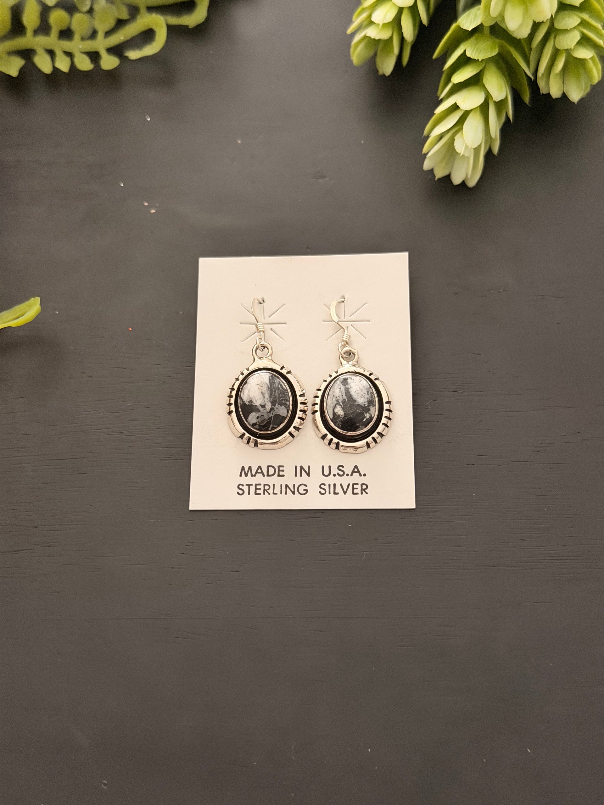 Navajo Made White Buffalo & Sterling Silver Dangle Earrings
