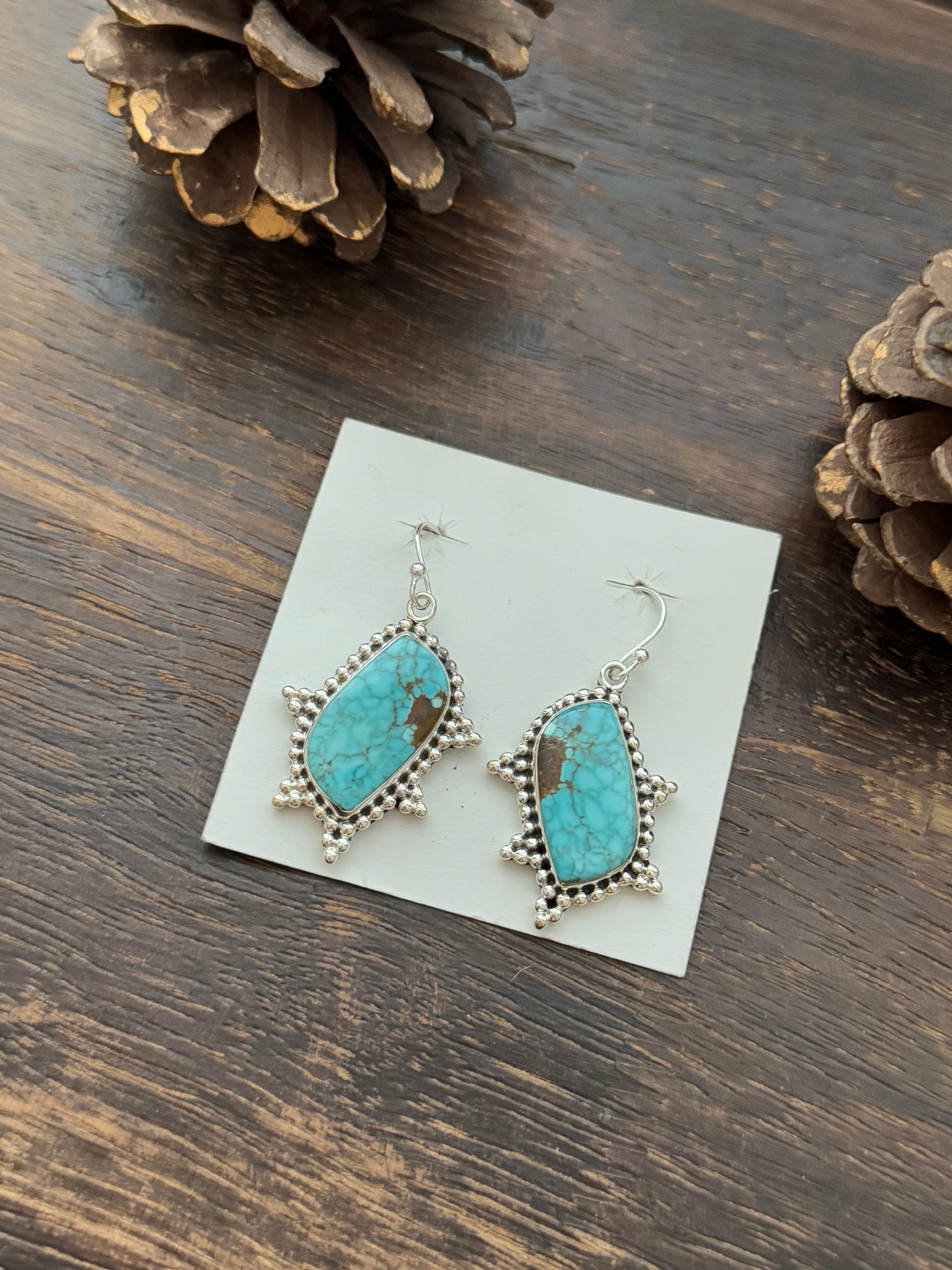 Southwest Handmade #8 Turquoise & Sterling Silver Dangle Earrings