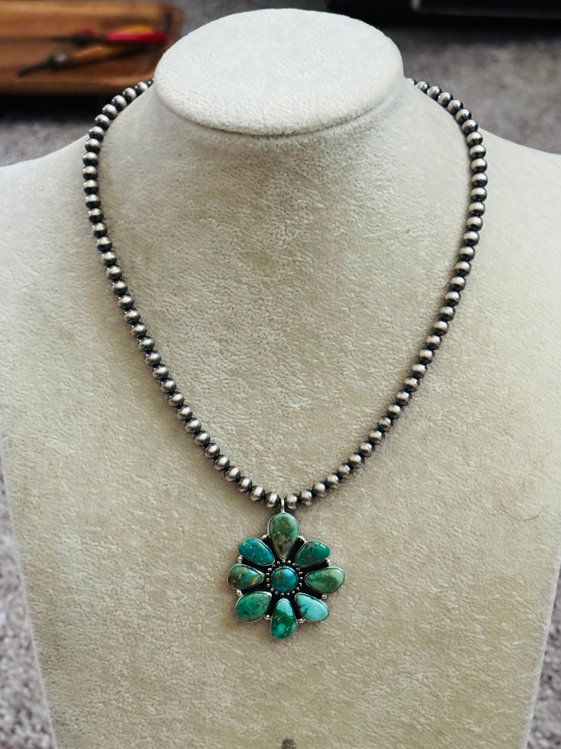 Southwest Handmade Royston Turquoise & Sterling Silver Pearl Necklace