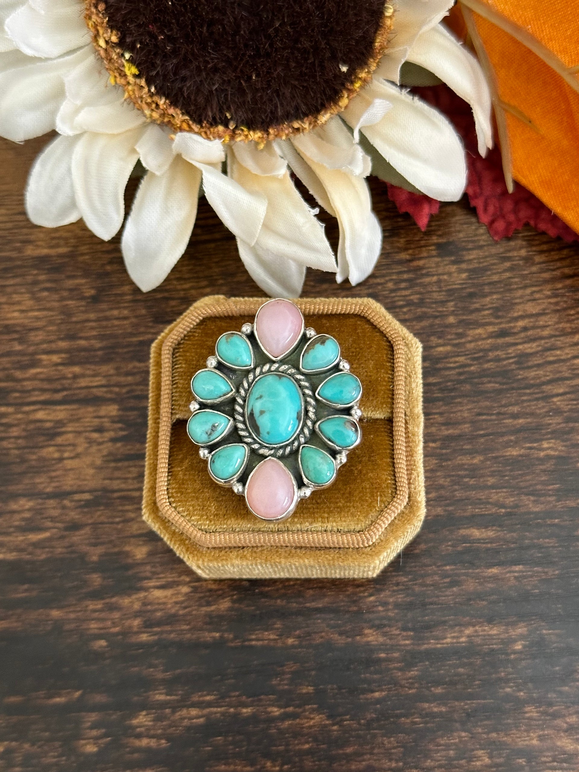 Southwest Handmade Multi Stone & Sterling Silver Adjustable Ring