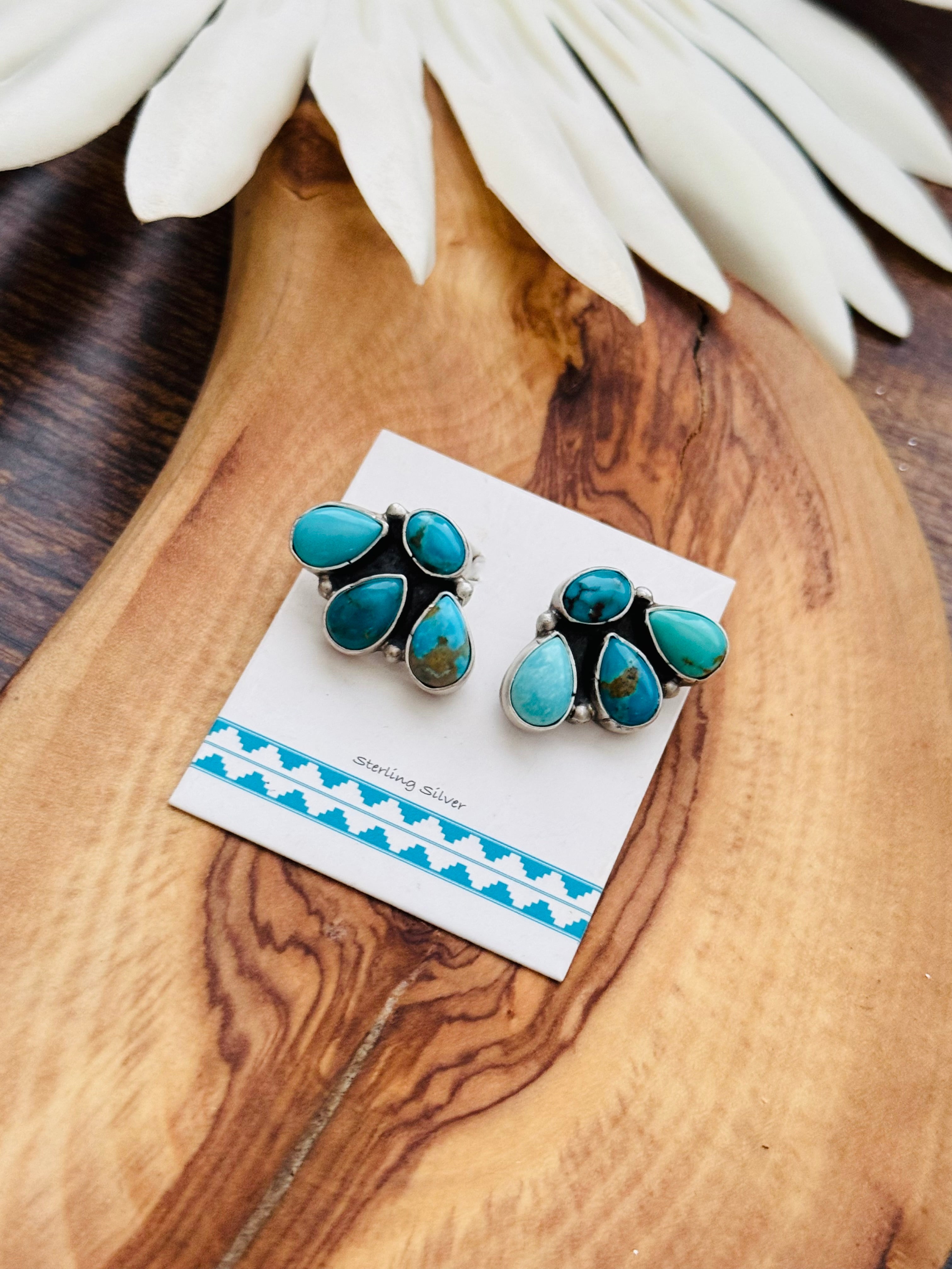 Marcella James Kingman Turquoise & Sterling Silver Post Cluster Earrings