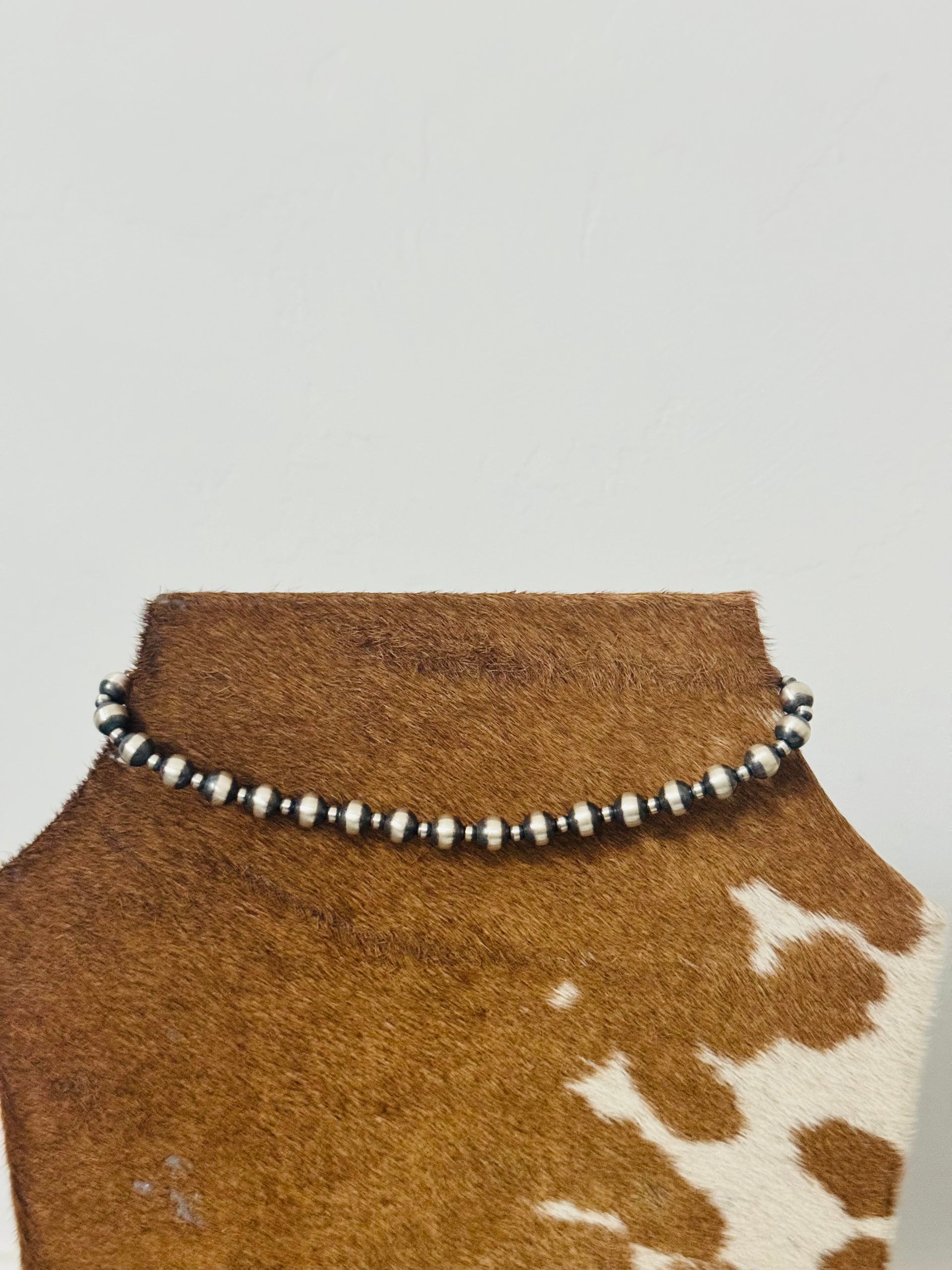 Navajo Strung Graduated Sterling Silver Pearls Beaded Necklace