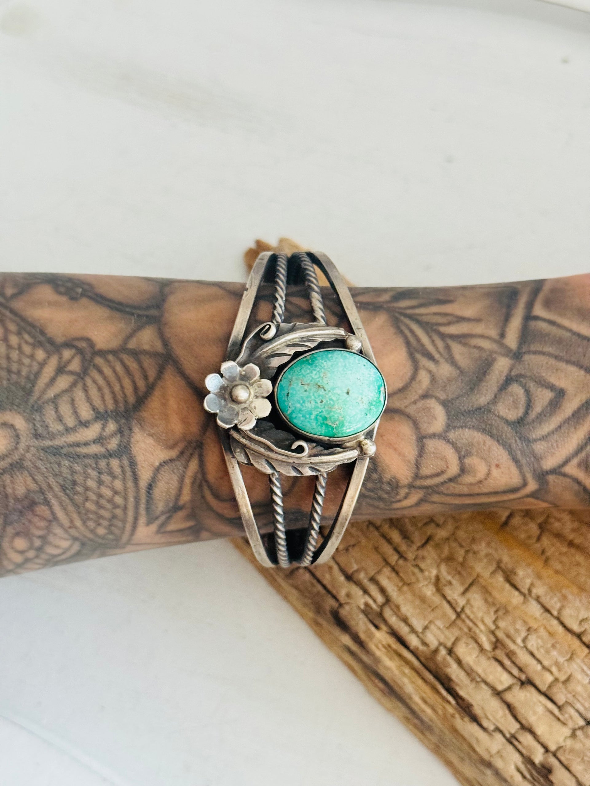 Navajo Made Emerald Valley Turquoise & Sterling Silver Cuff Bracelet
