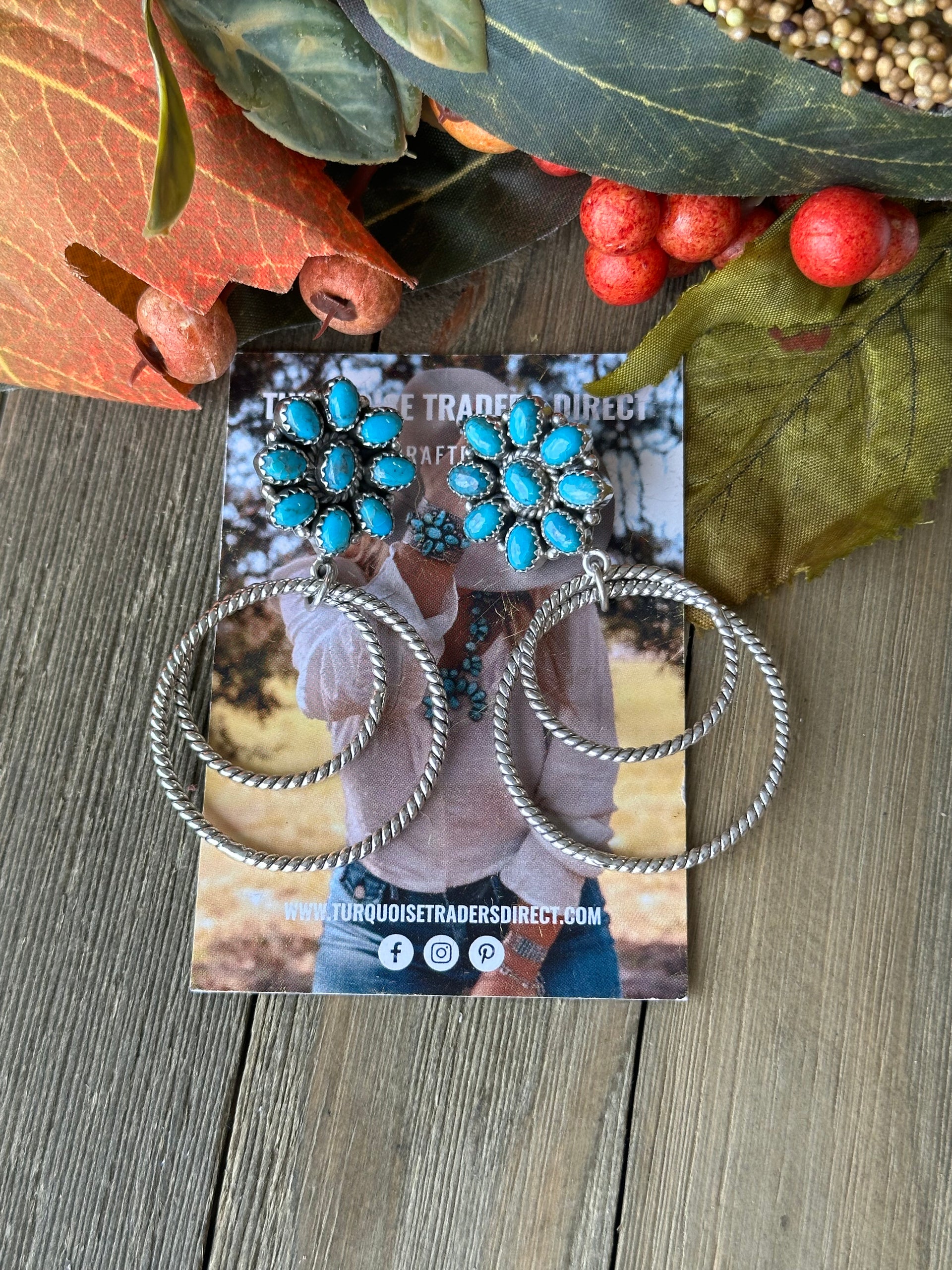 Southwest Handmade Kingman Turquoise & Sterling Silver Post Dangle Earrings