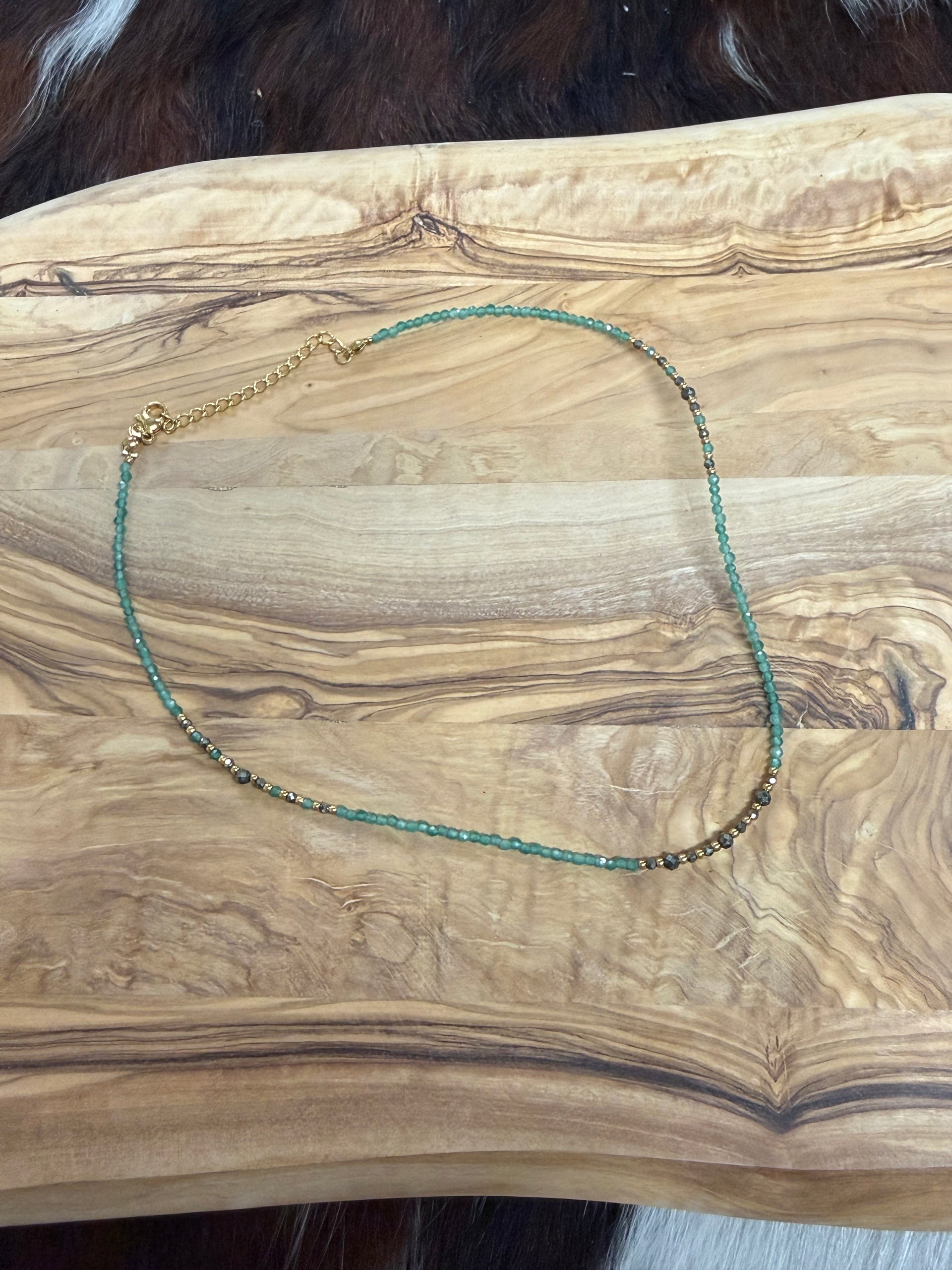 Eileen Quezada Green Agate & 14k Gold Plated Sterling Silver Beaded Necklace