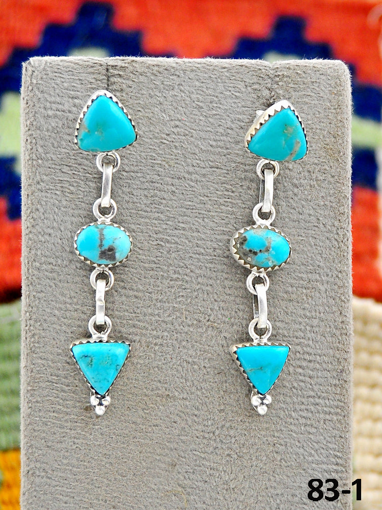 Southwest Made Campitos Turquoise & Sterling Silver Post Dangle Earrings