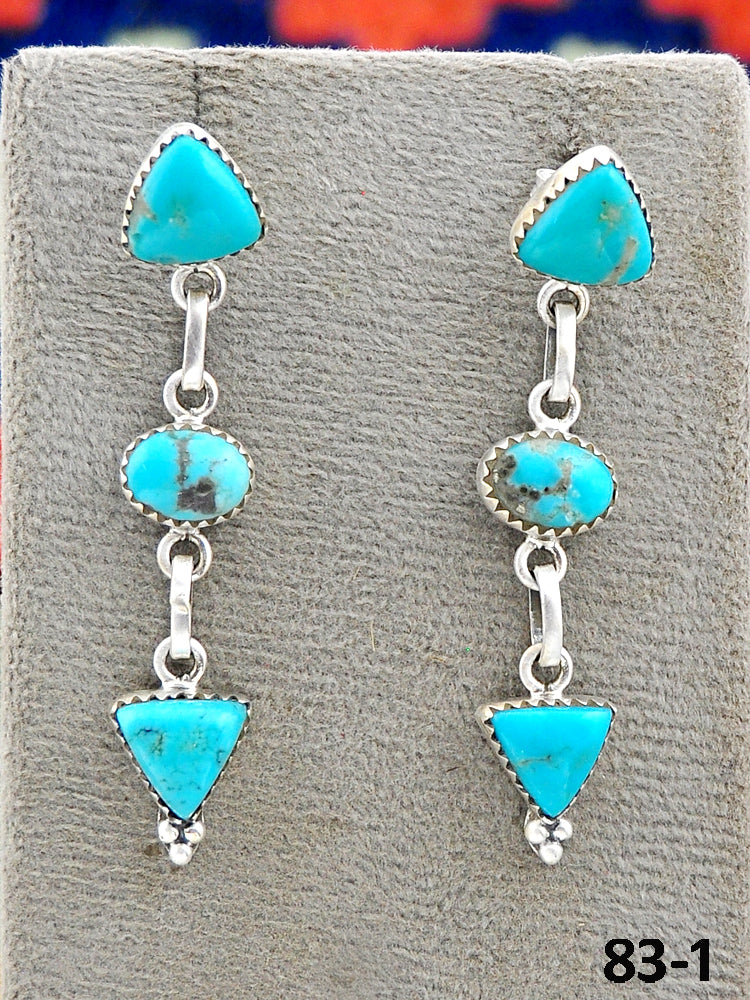 Southwest Made Campitos Turquoise & Sterling Silver Post Dangle Earrings