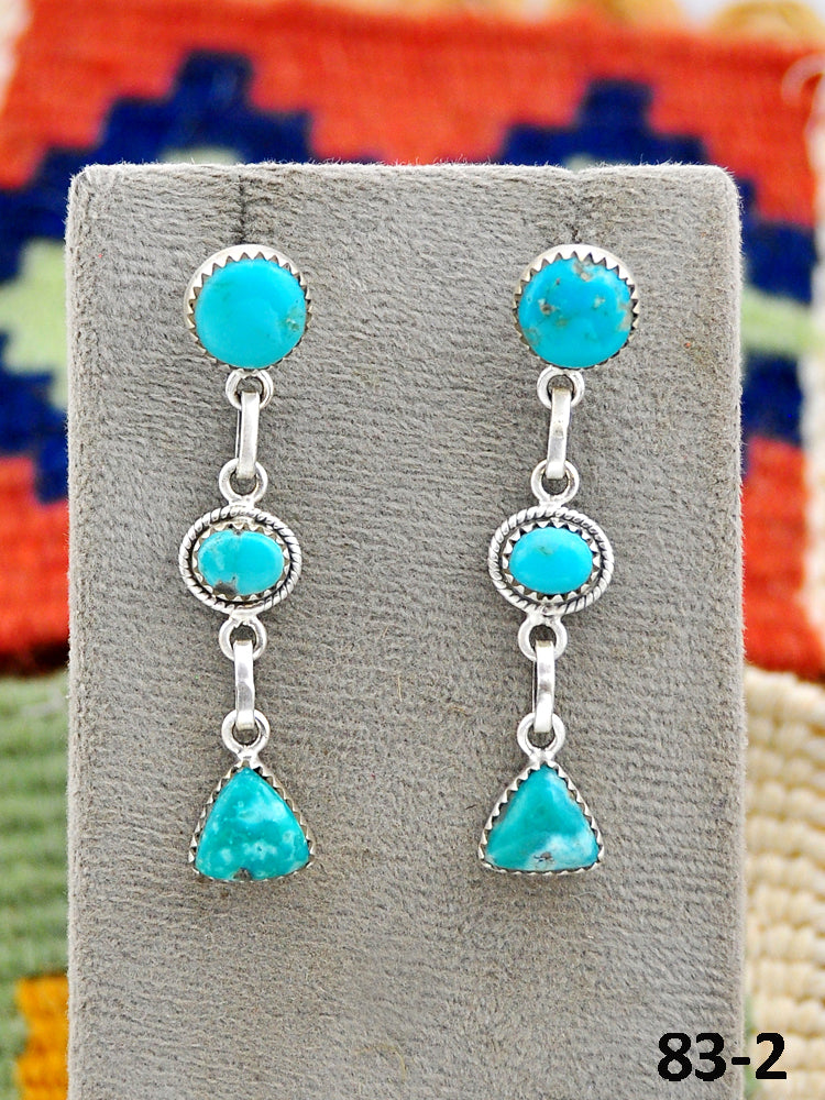 Southwest Made Campitos Turquoise & Sterling Silver Post Dangle Earrings