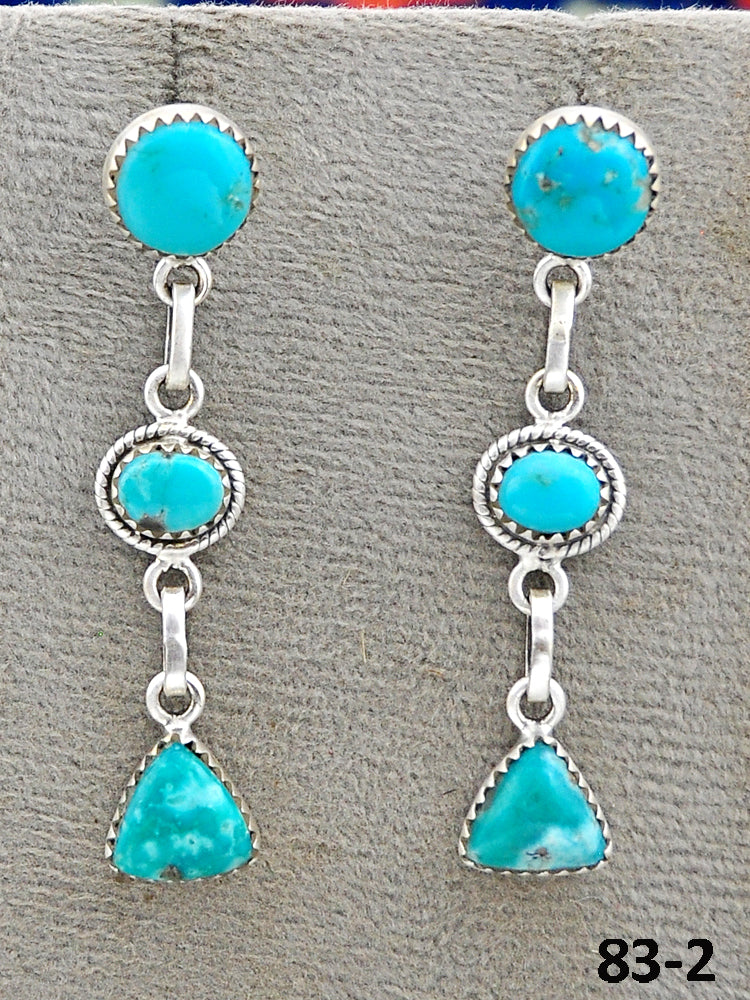 Southwest Made Campitos Turquoise & Sterling Silver Post Dangle Earrings