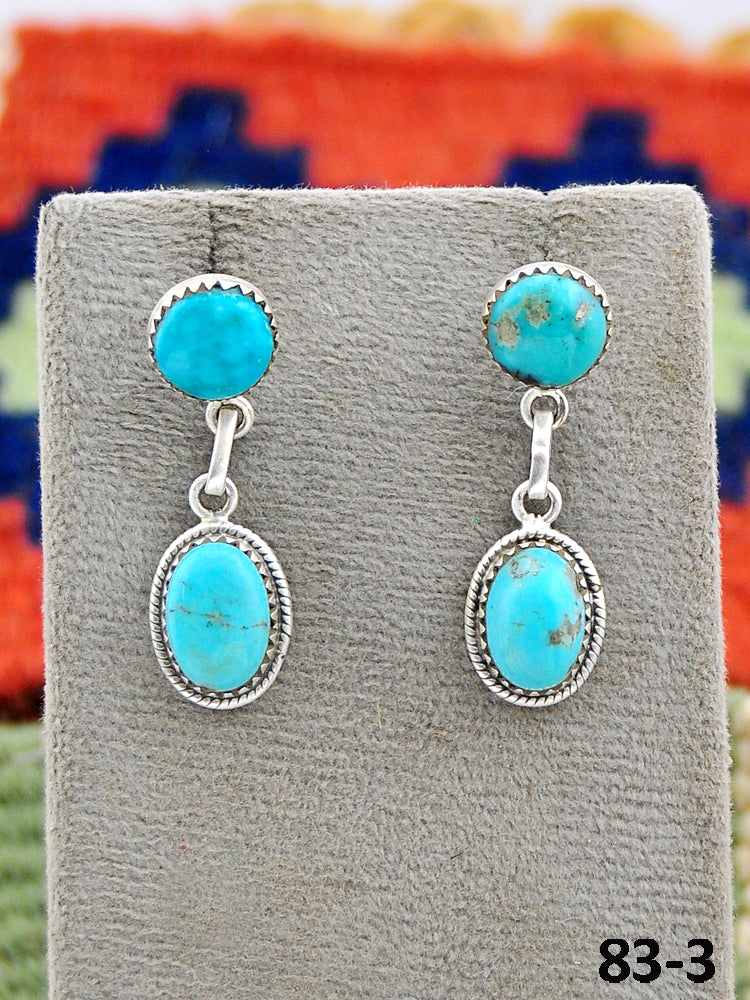 Southwest Made Campitos Turquoise & Sterling Silver Post Dangle Earrings
