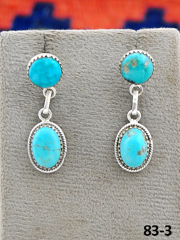 Southwest Made Campitos Turquoise & Sterling Silver Post Dangle Earrings