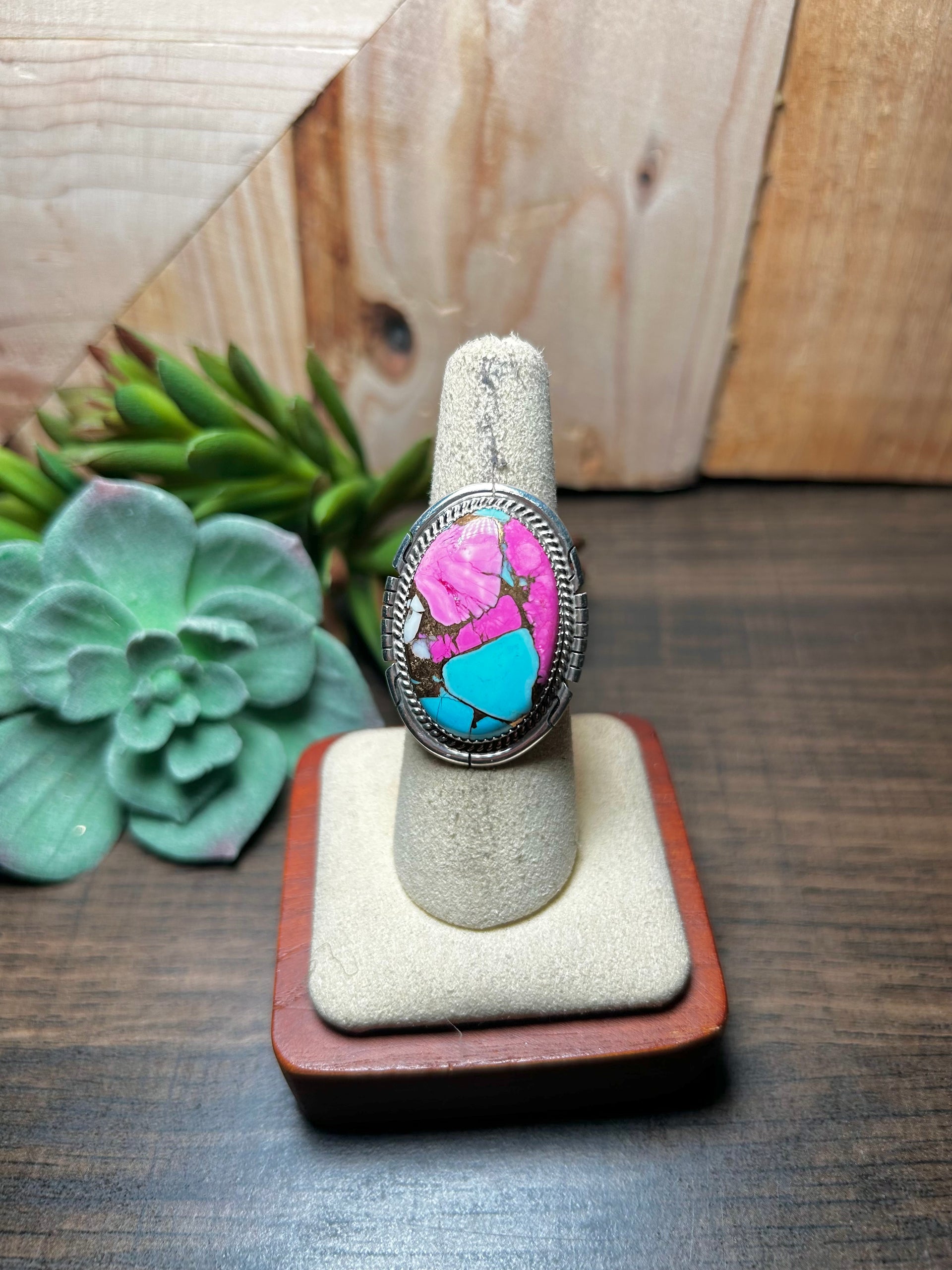 Dane Skeets Cotton Candy Dahlia & Sterling Silver Ring Size 7