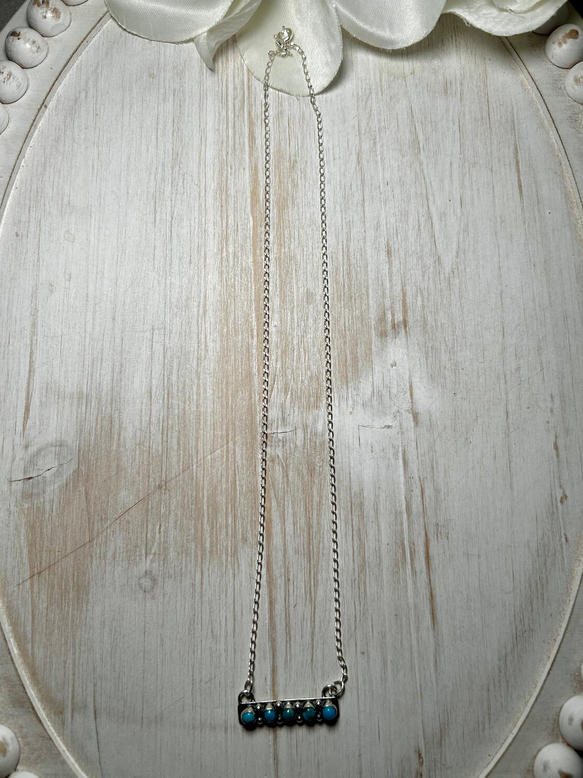 Navajo Made Kingman Turquoise & Sterling Silver Necklace