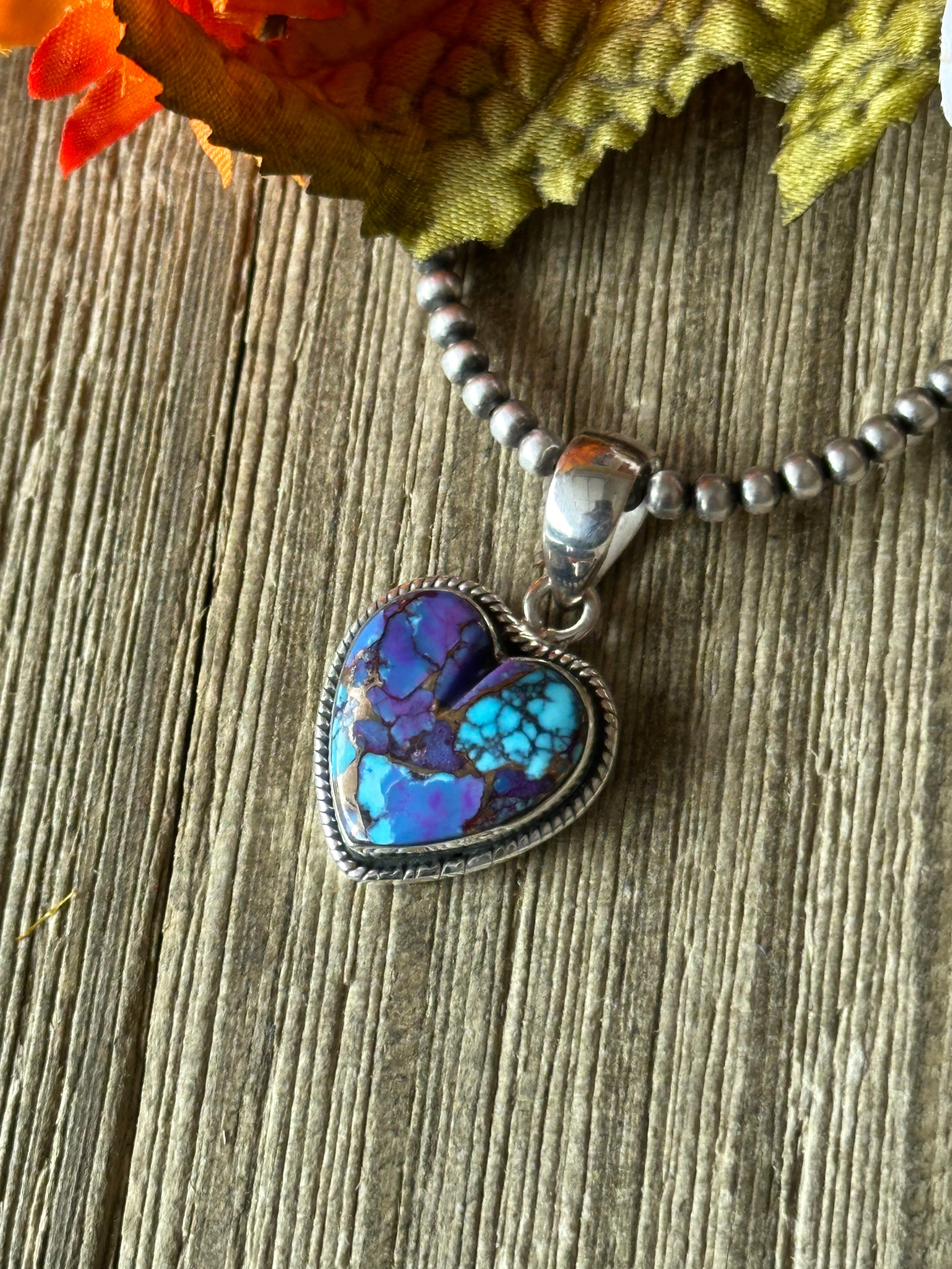 Southwest Handmade Purple Mohave Turquoise & Sterling Silver Heart Pendant