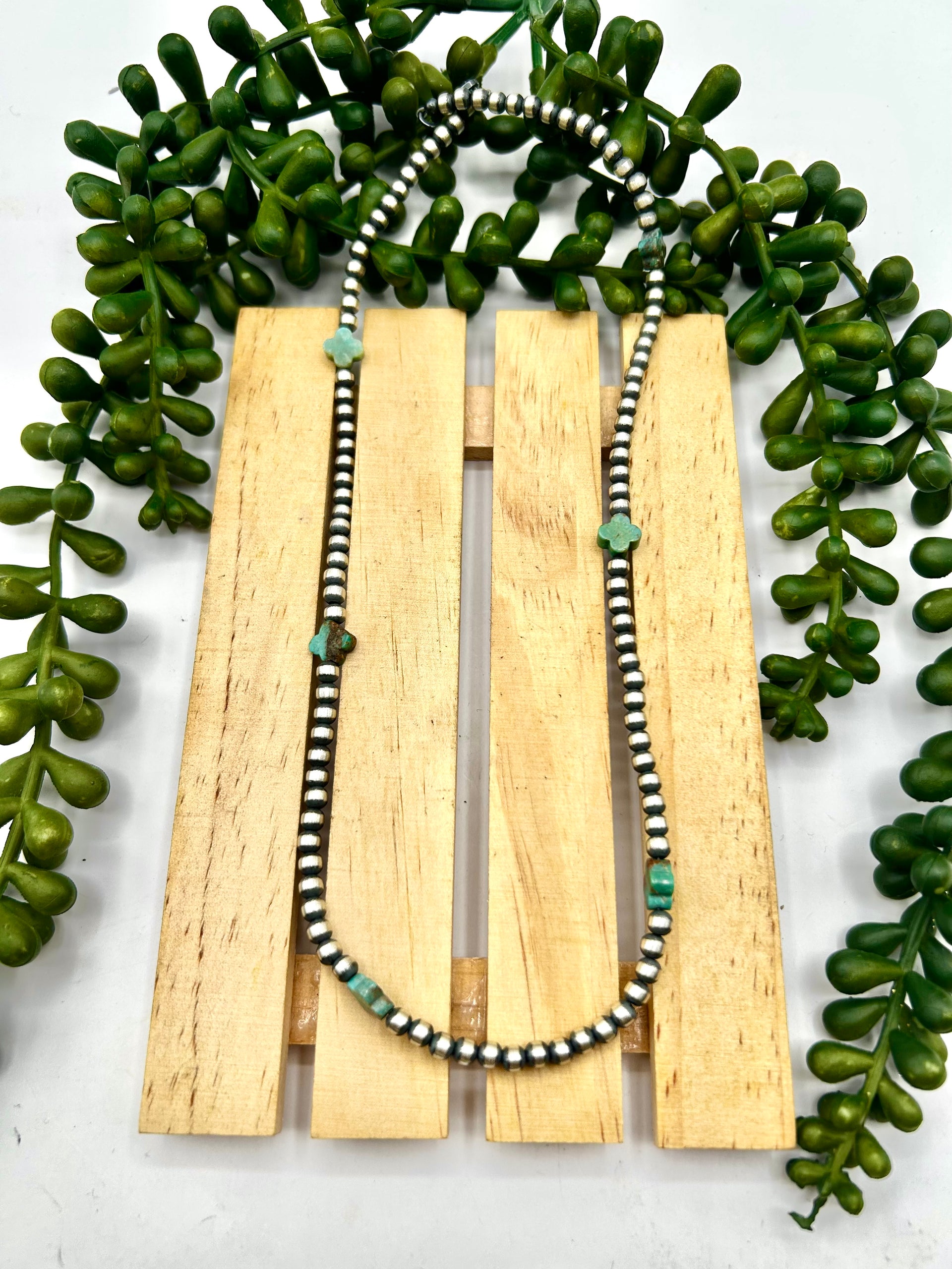 Navajo Made Strung Kingman Turquoise & Sterling Silver Necklace