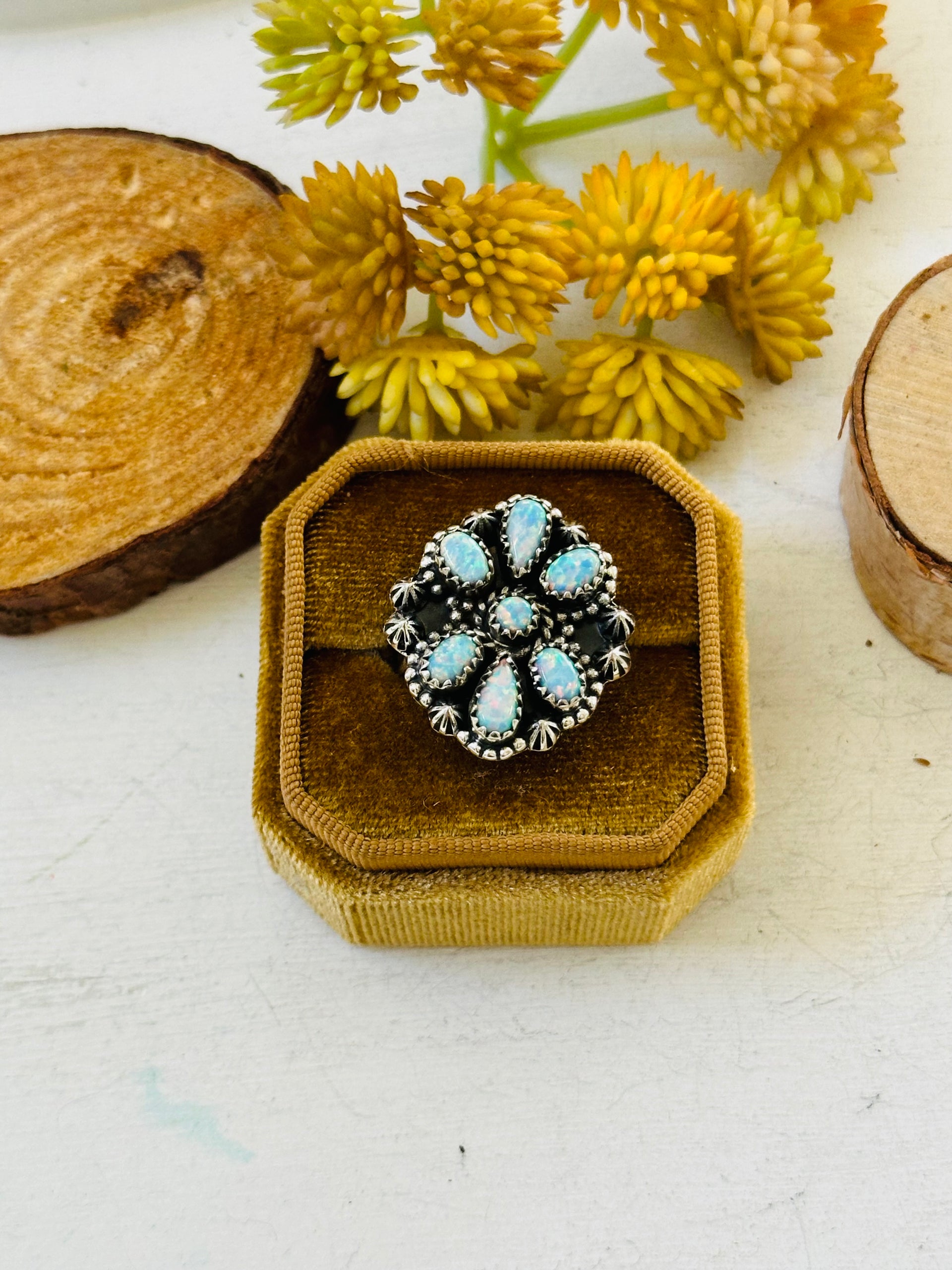 TTD “Sky Cascade” Blue Opal & Sterling Silver Adjustable Cluster Ring