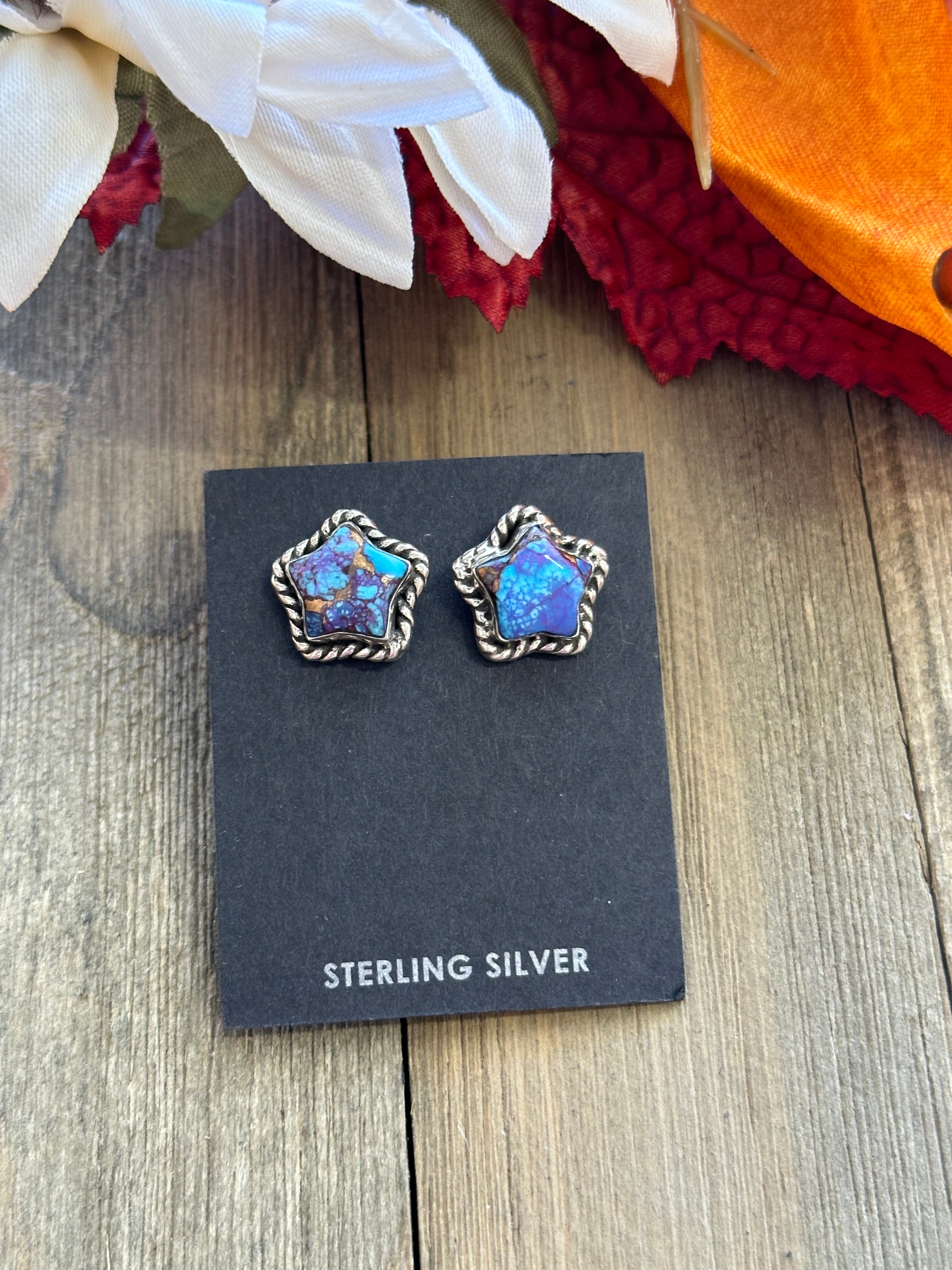 Southwest Handmade Mohave Turquoise & Sterling Silver Star Post Earrings