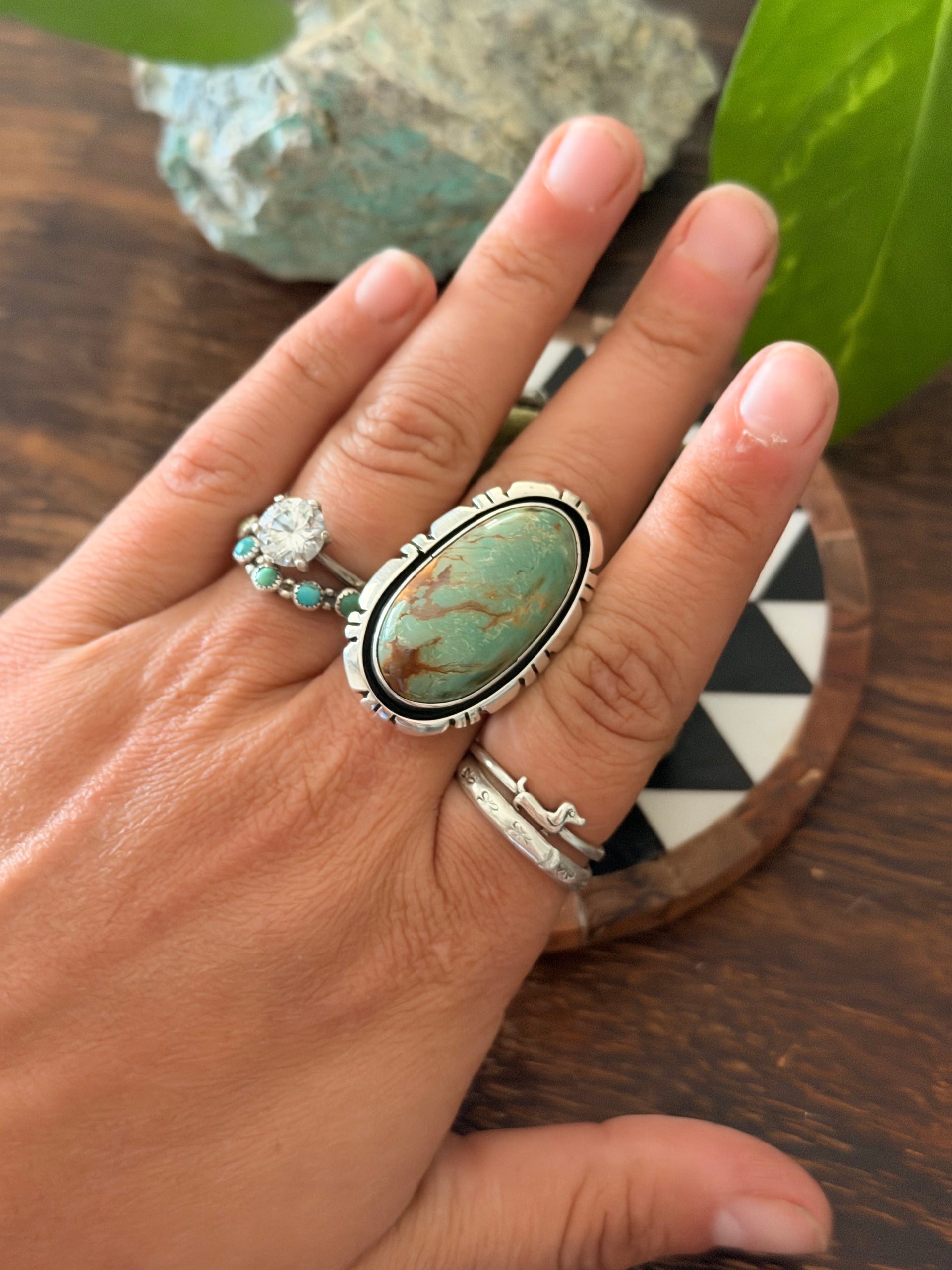 Alex Begay Kingman Turquoise & Sterling Silver Ring Size 10